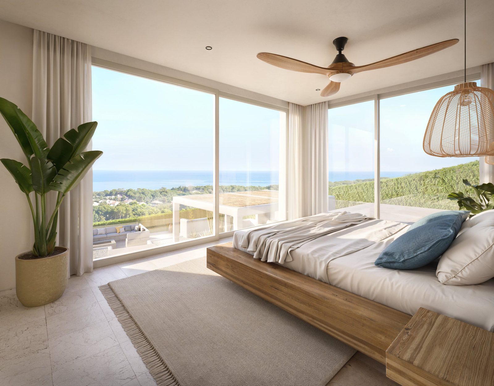 Bright bedroom with stunning sea views inside a 5-bedroom villa in Javea - The Estates
