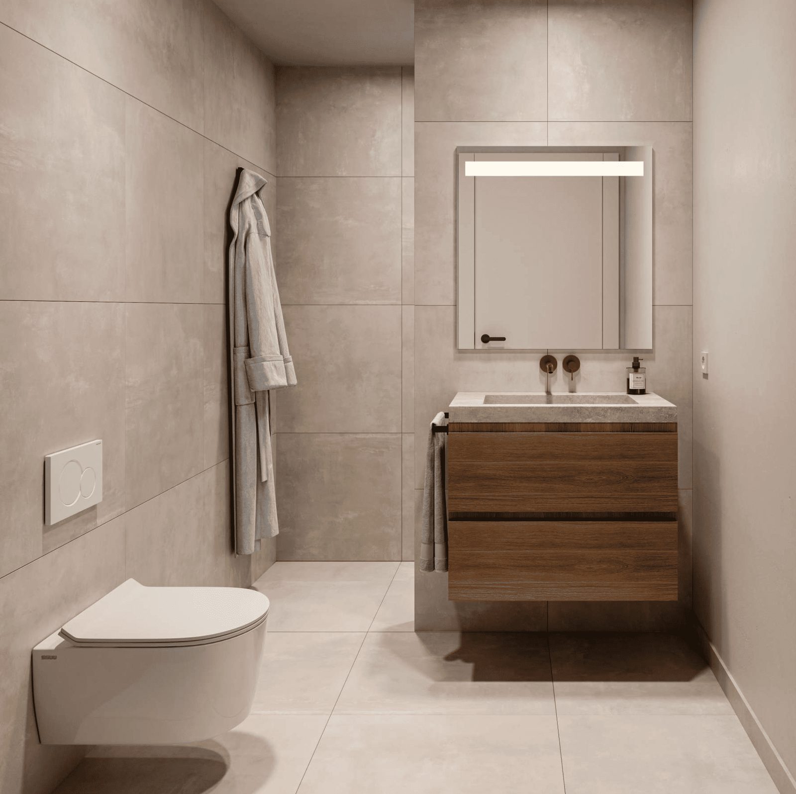 A modern bathroom with a vanity and toilet in a 2-bedroom penthouse in Pedreguer - The Estates