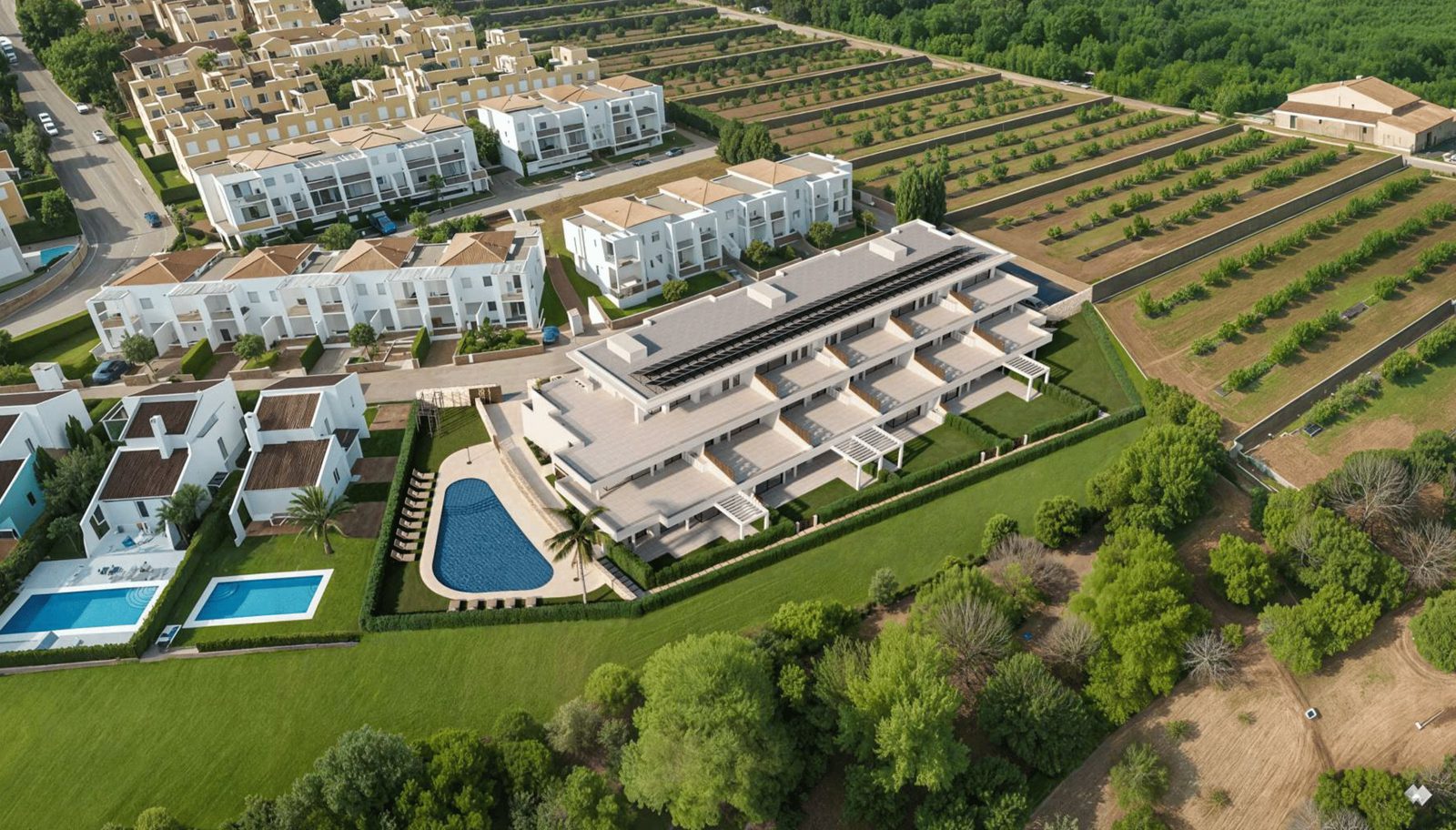 Aerial view of the complex and surrounding countryside, a 2-bedroom penthouse in Pedreguer - The Estates