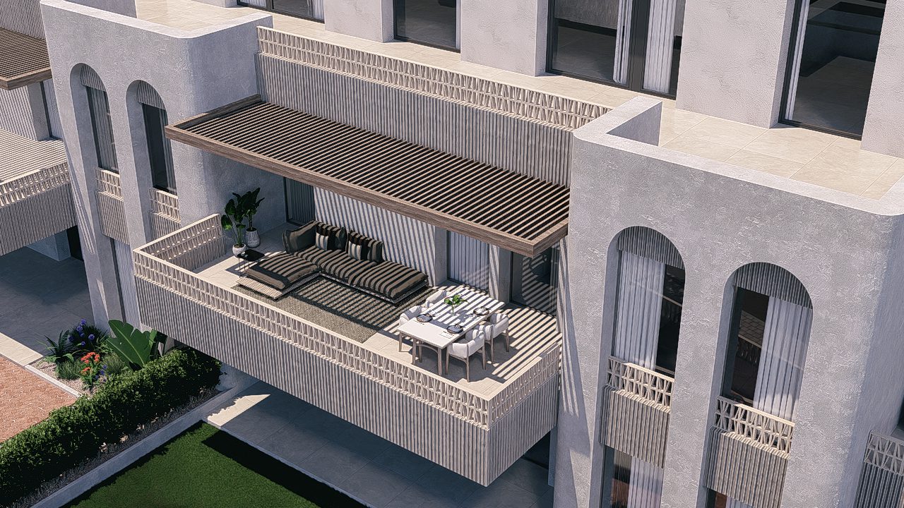 A modern balcony with outdoor furniture on a 3-bedroom apartment in Jávea - The Estates