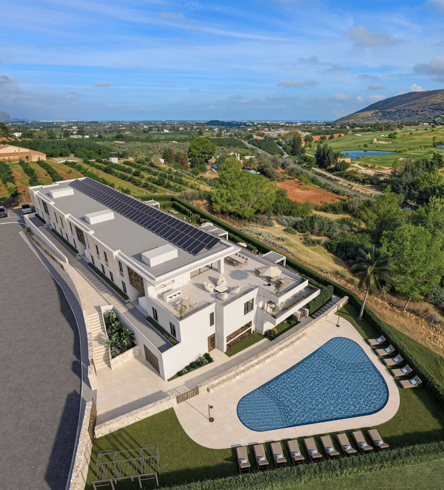 Panoramic views of a 2-bedroom penthouse with a pool and golf course in Pedreguer - The Estates