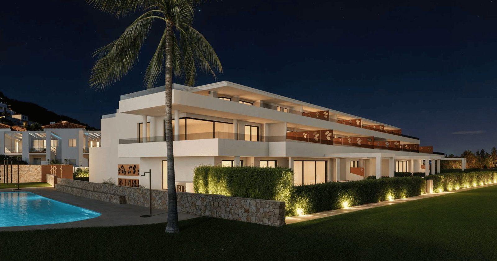 A stunning view of a 2-bedroom penthouse in Pedreguer, showcasing mountain, golf, and countryside views - The Estates