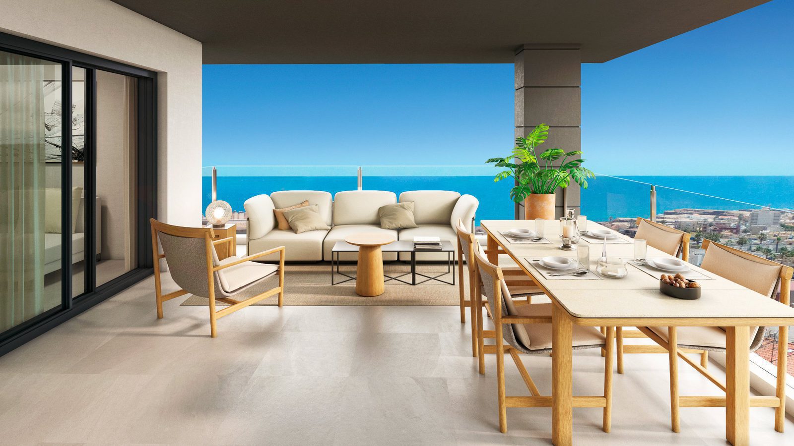 Relaxing outdoor lounge area with sea views of a 3-bedroom penthouse in Torrevieja - The Estates