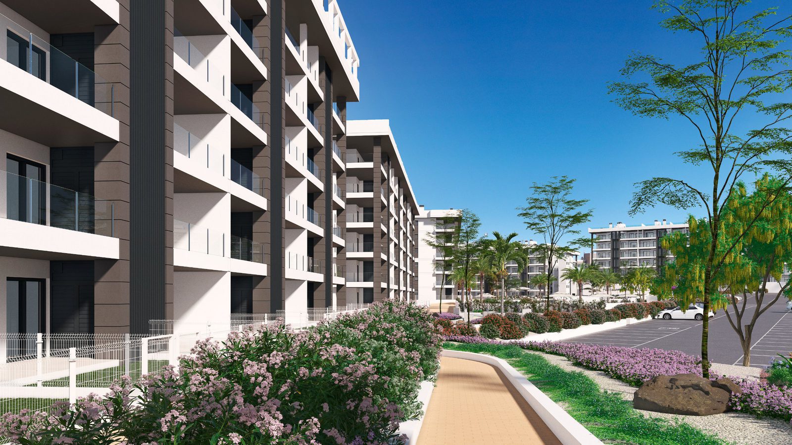 Exterior view of a modern 3-bedroom penthouse in Torrevieja, with sea and garden views - The Estates