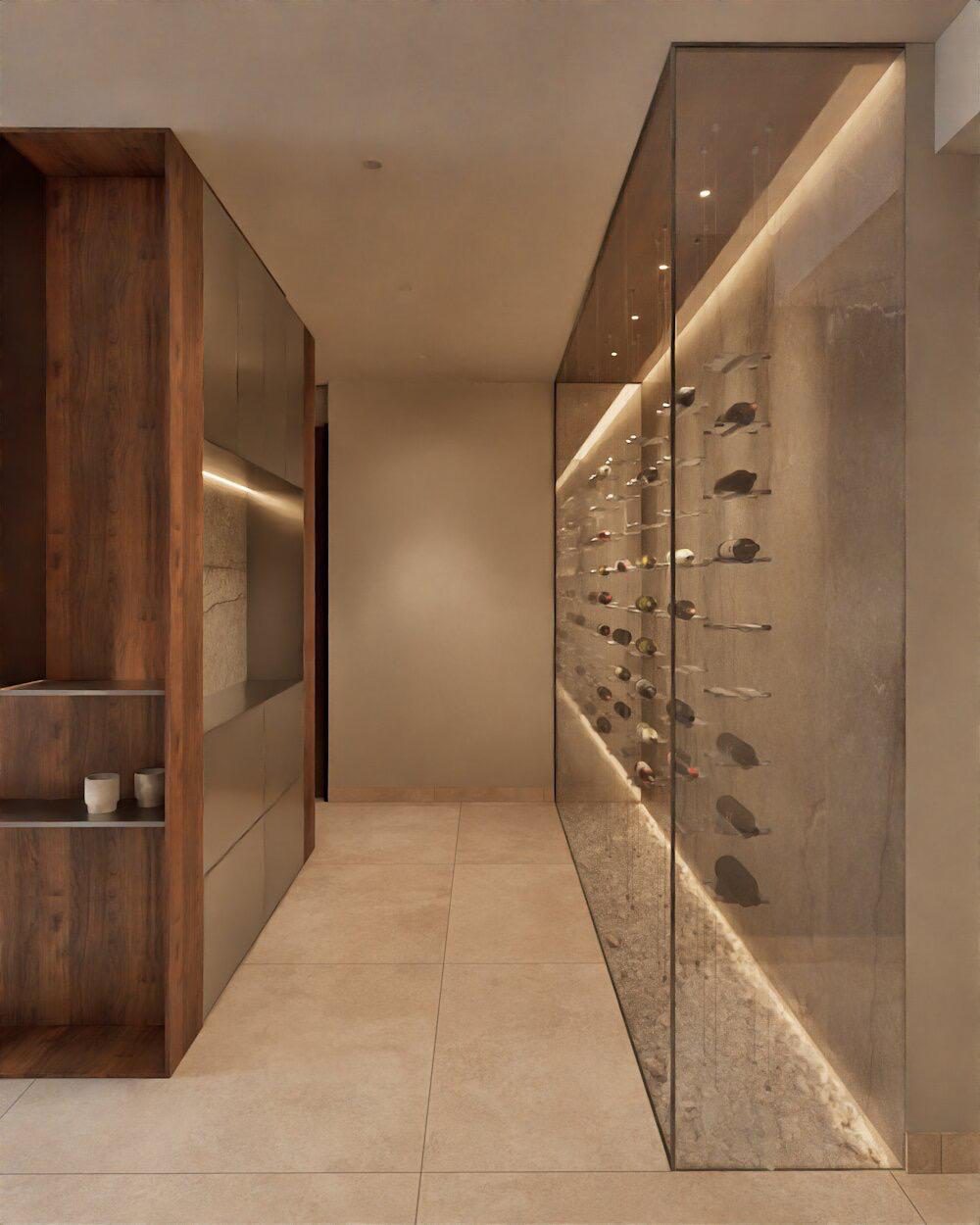 Stylish hallway with a built-in wine display in a 4-bedroom villa in Denia - The Estates