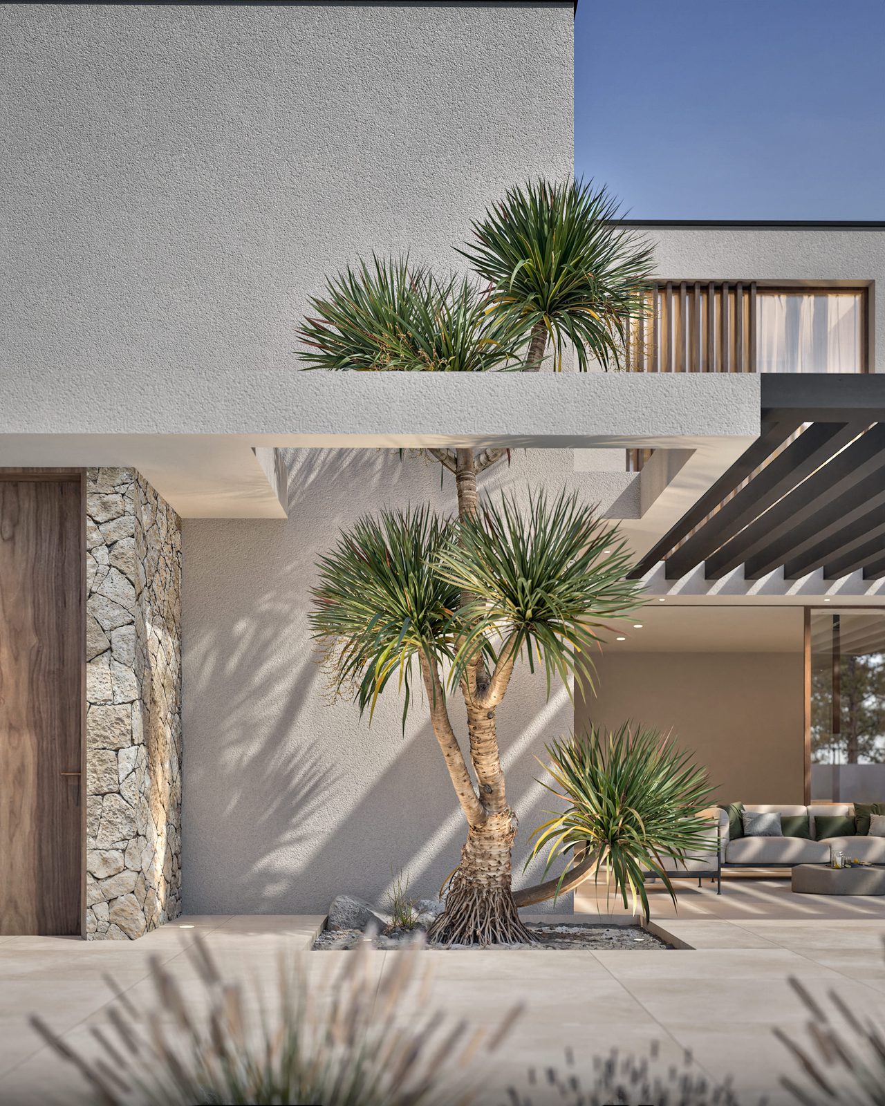 Modern exterior with palm trees of a 4-bedroom villa in Denia - The Estates