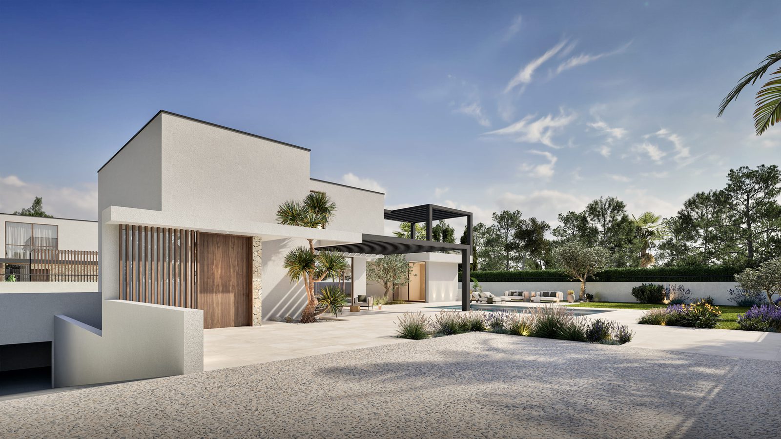 Modern exterior of a 4-bedroom villa with a pool and garden in Denia - The Estates