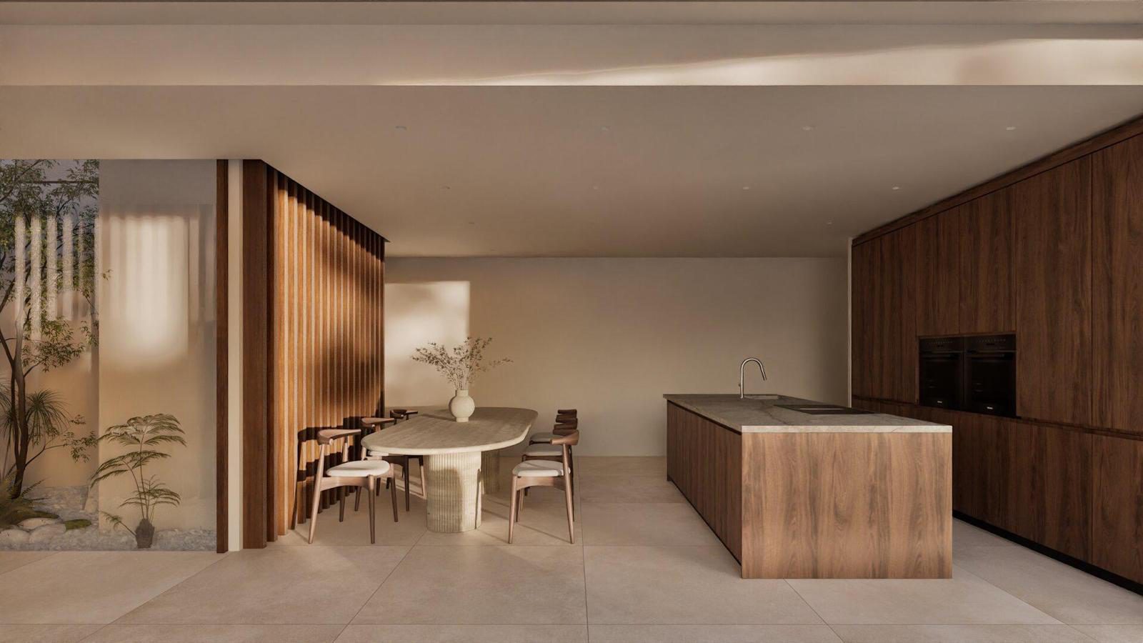 Modern kitchen and dining area of a 4-bedroom villa in Denia - The Estates