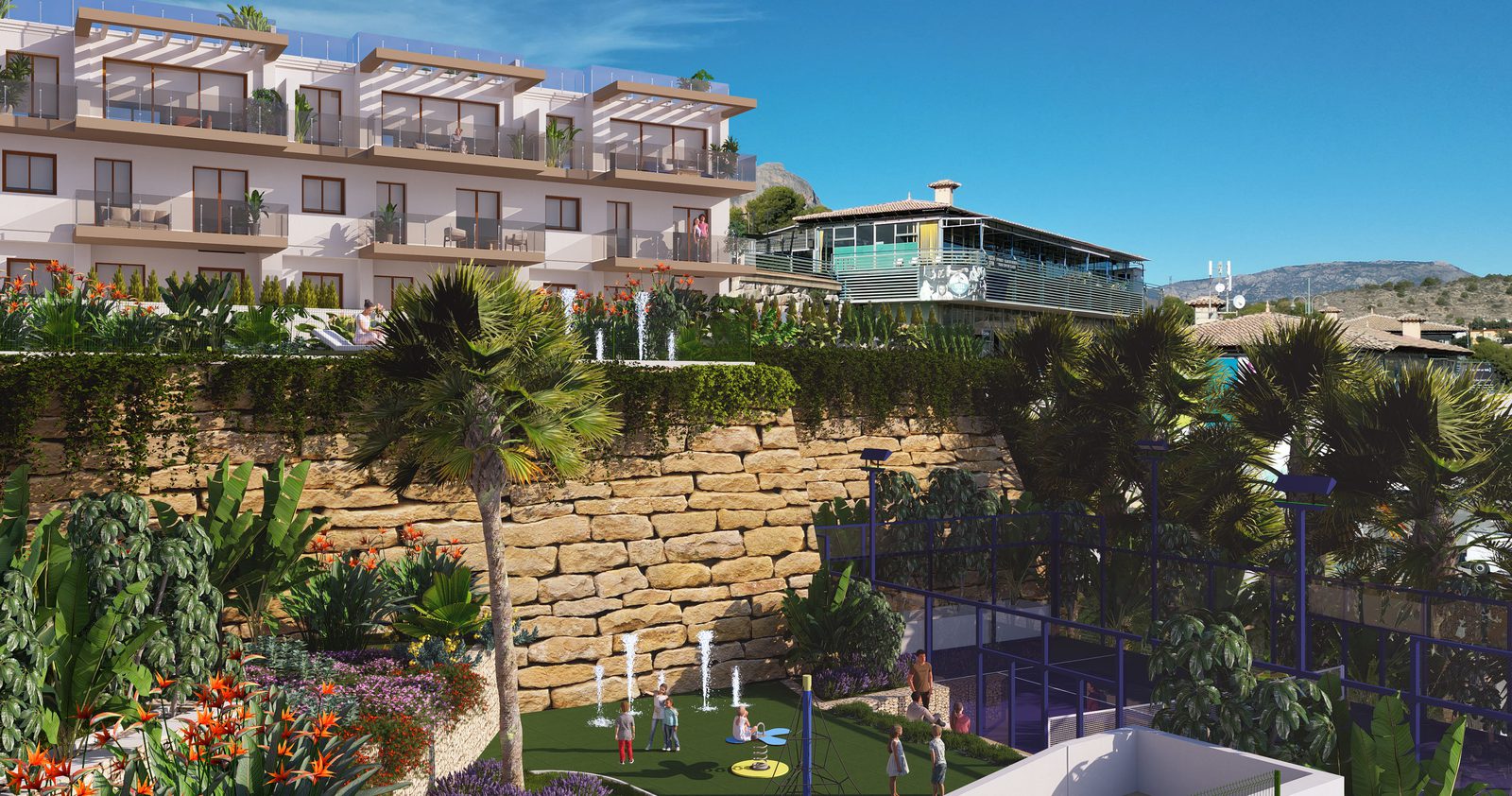 Exterior view of a 4-bedroom townhouse in La Nucía with sea and city views - The Estates