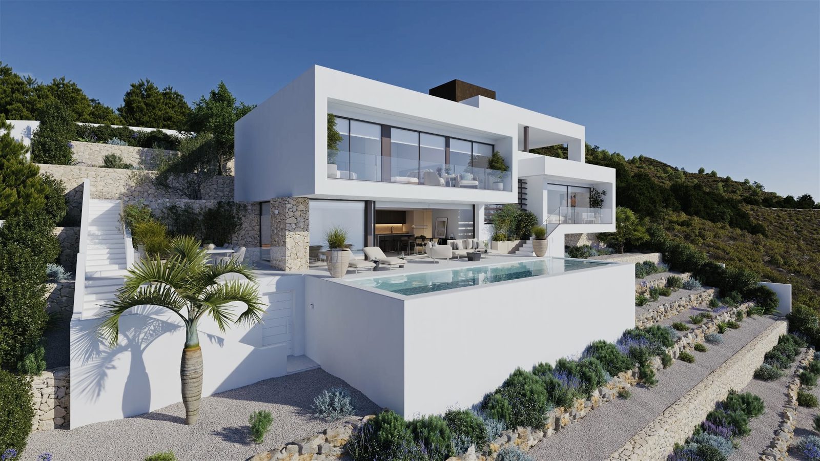 Modern white villa with infinity pool, terraces and landscaped gardens of a 4-bedroom villa in Altea - The Estates