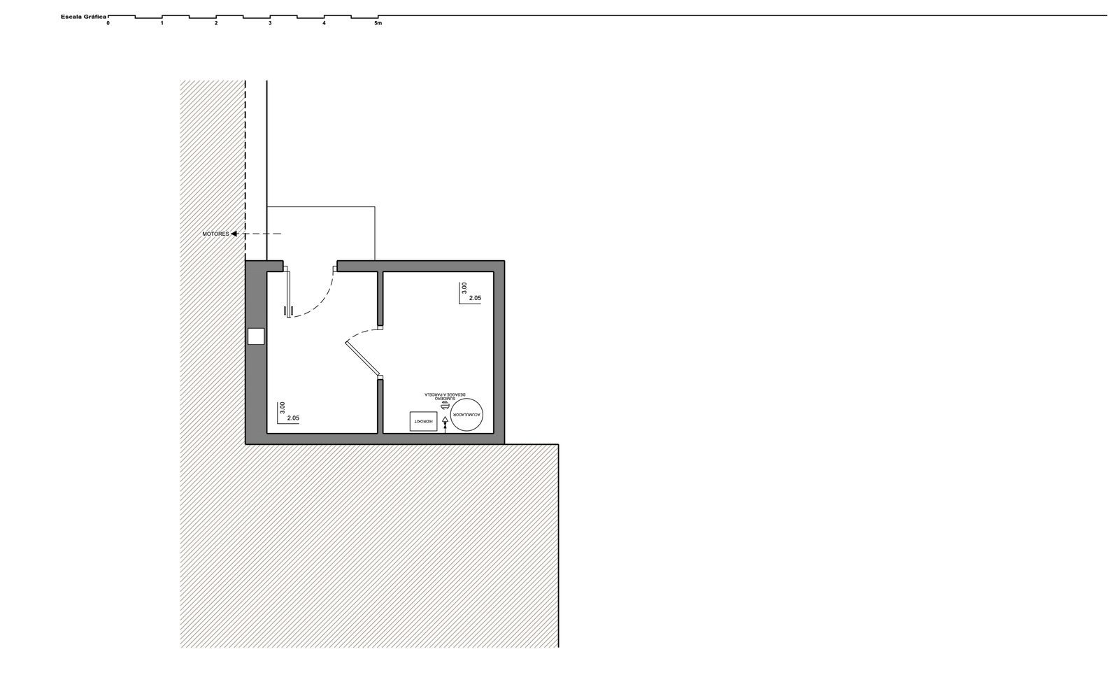 Architectural floor plan of a utility level with storage and bathroom spaces of