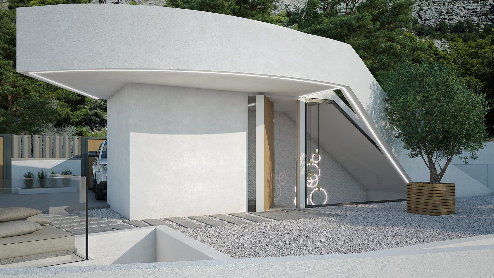 Contemporary white villa entrance