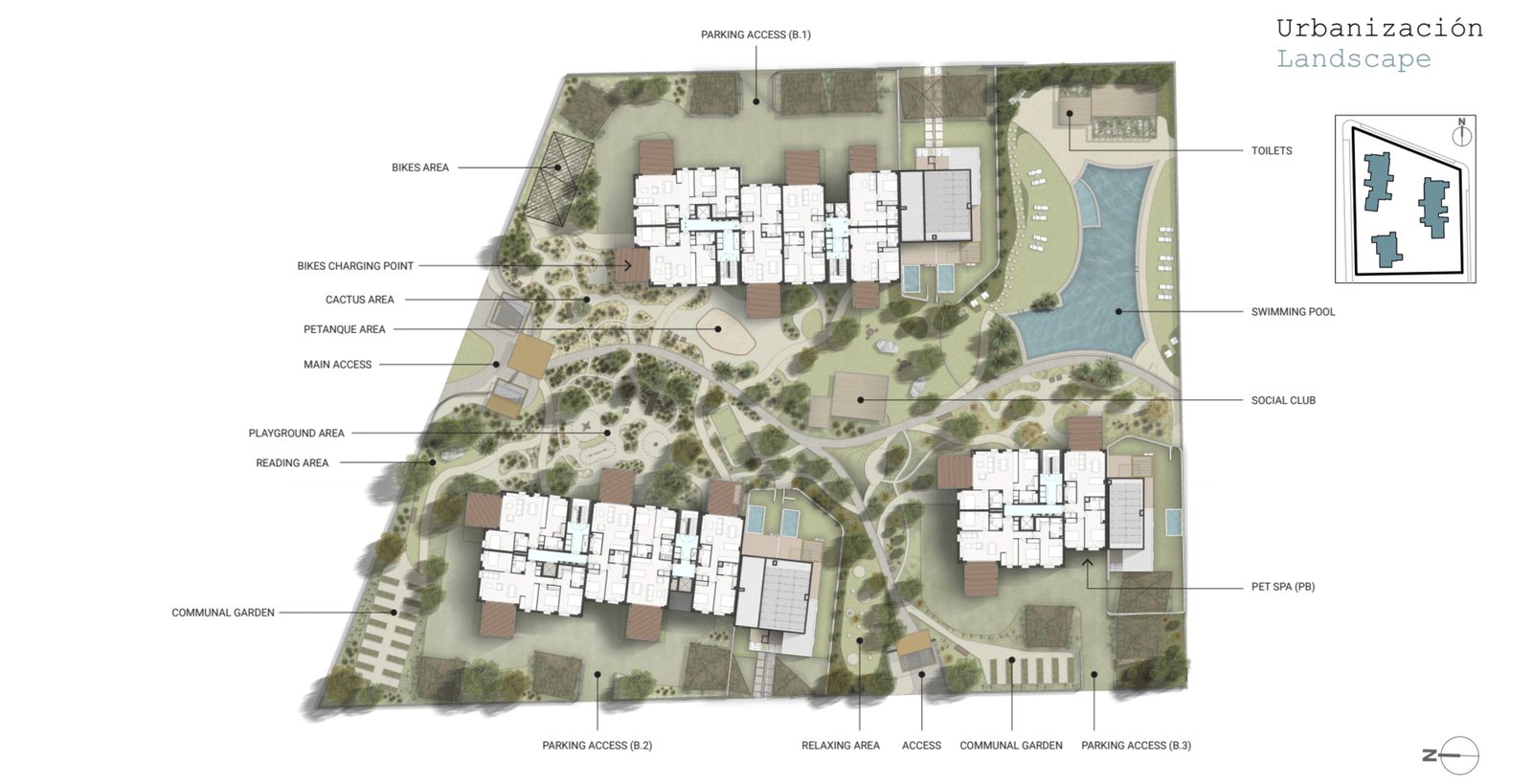 Landscape plan of a 2-bedroom penthouse in El Verger - The Estates