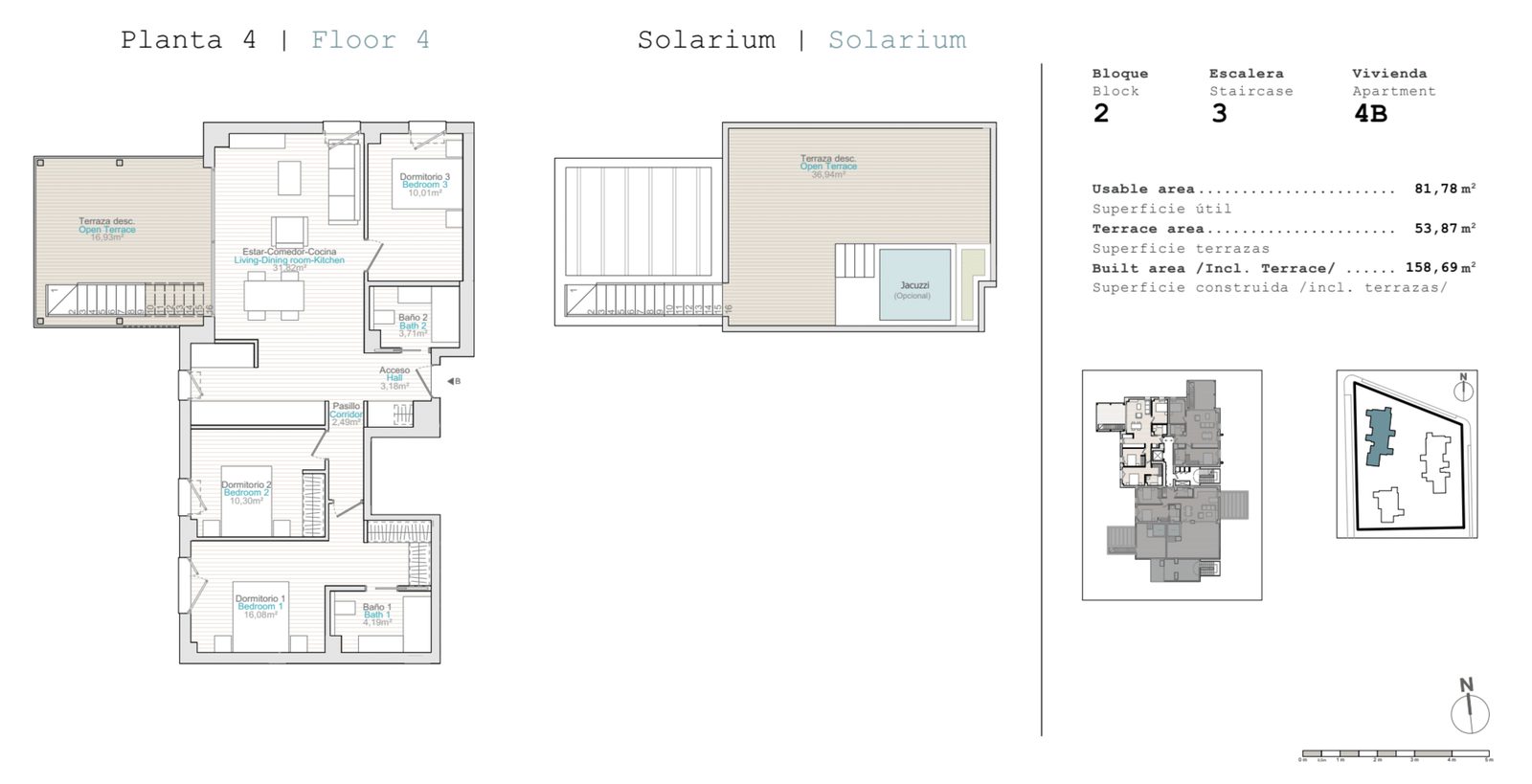 Floor plan of a 2-bedroom penthouse with terraces and a jacuzzi in El Verger - The Estates