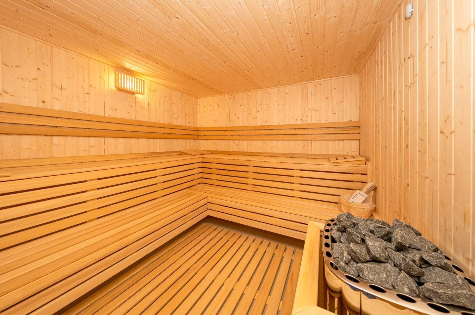 A wooden sauna interior in a 4-bedroom villa in Benidorm - The Estates