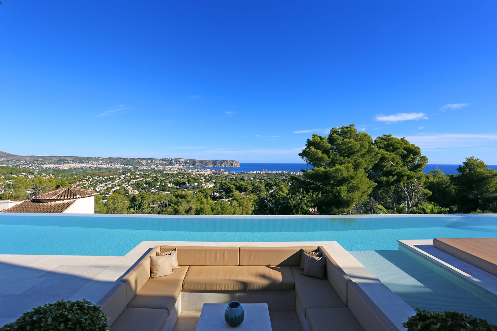 Panoramic sea view from a luxurious pool area of a 4-bedroom villa in Javea - The Estates