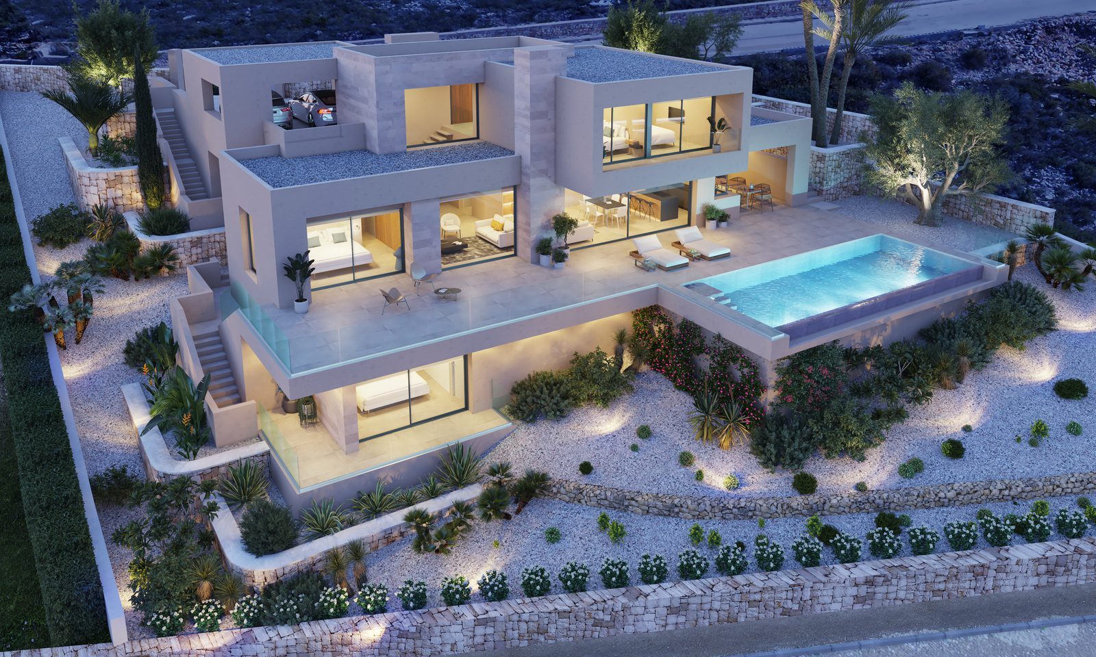 Aerial view of a modern villa with