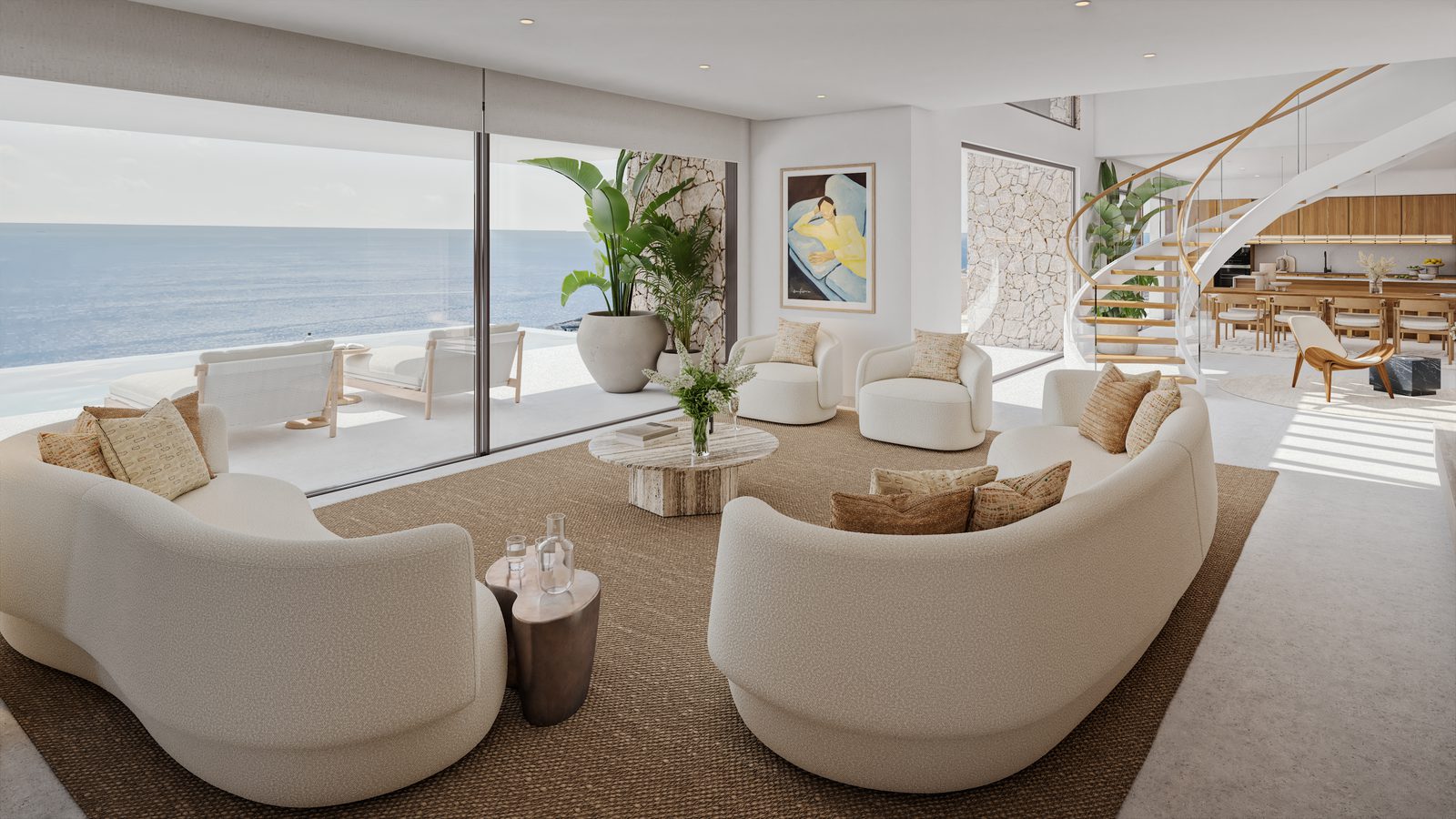 Stylish living room with sea views inside a 4-bedroom villa in Benitachell - The Estates