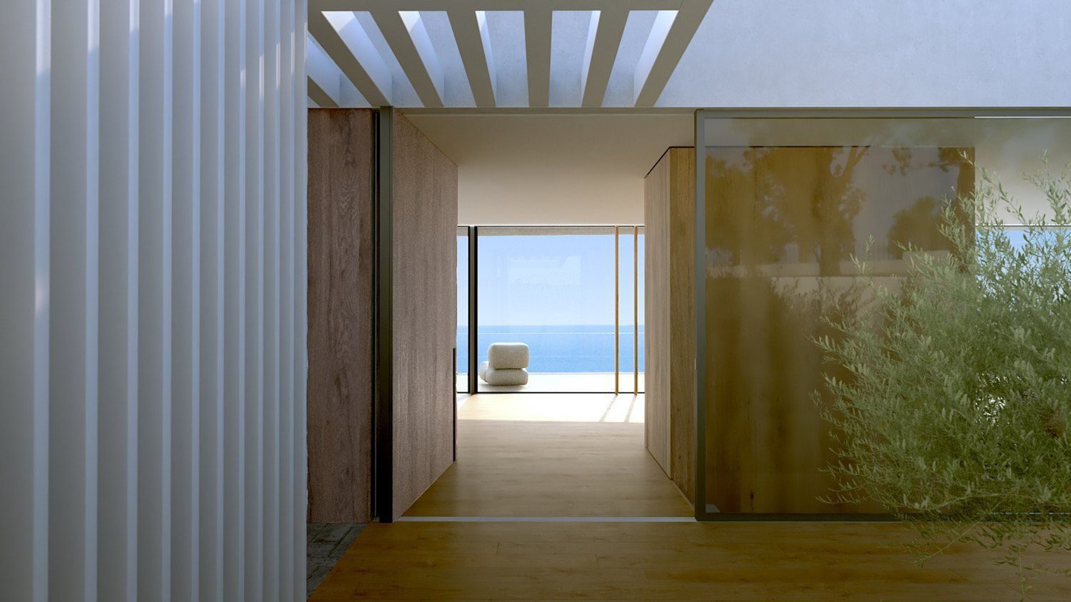 Modern interior hallway with sea views from a 4-bedroom villa in Moraira - The Estates