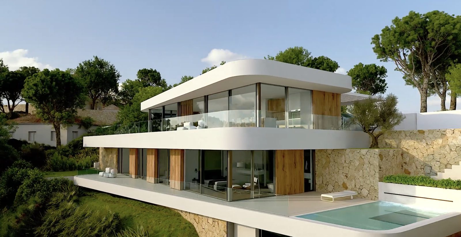 Modern villa exterior with sea and mountain views of a 4-bedroom villa in Moraira - The Estates