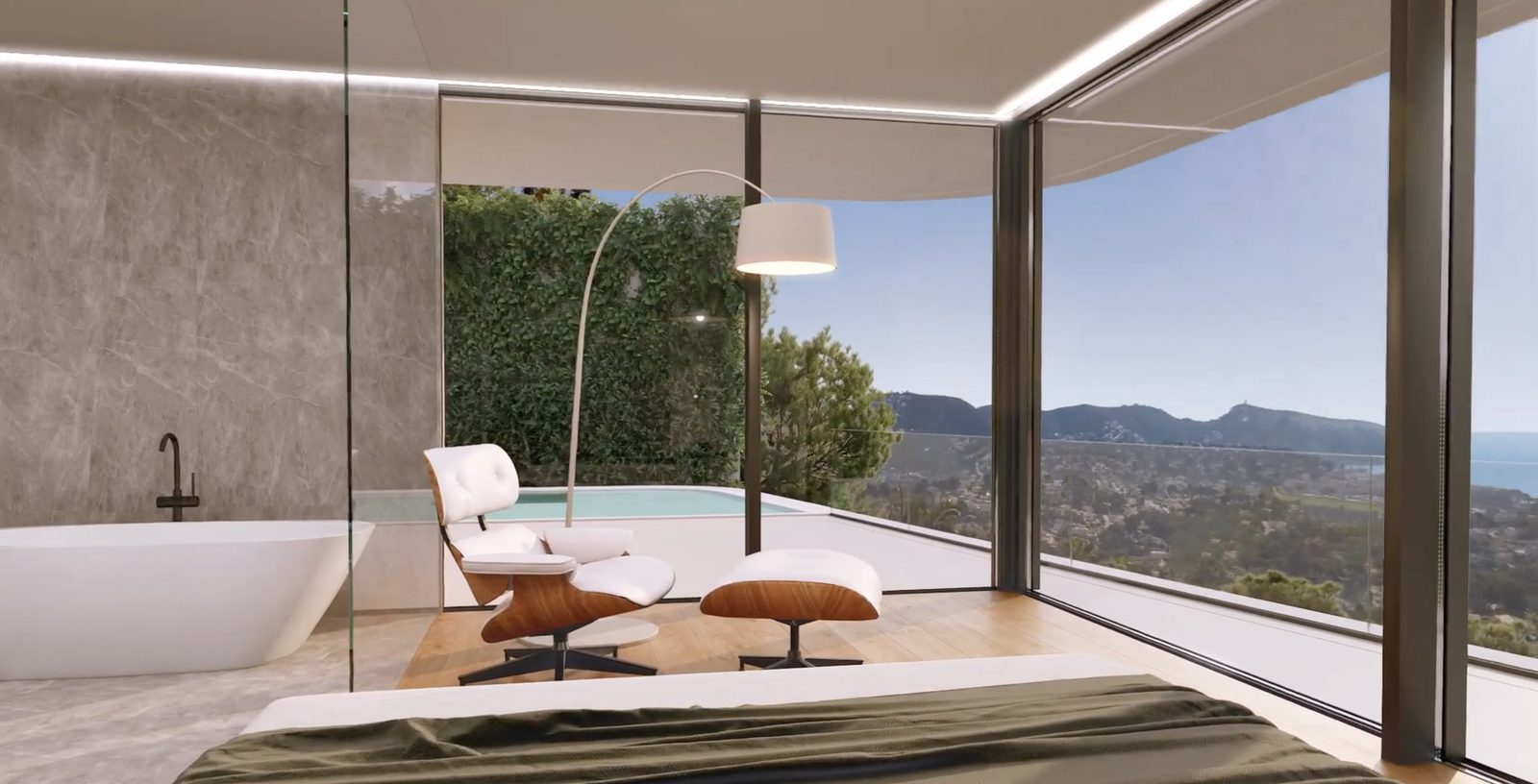 Luxurious bathroom with panoramic sea and mountain views in a 4-bedroom villa in Moraira - The Estates