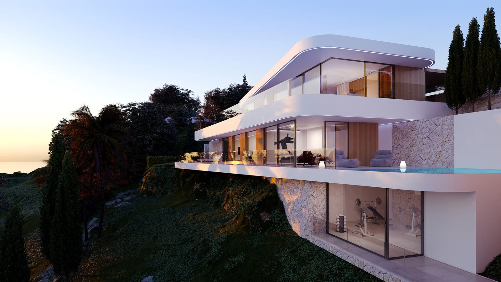 Modern villa exterior with sea and mountain views of a 4-bedroom villa in Moraira - The Estates