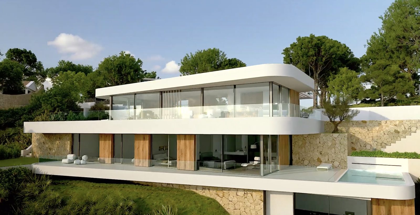 Modern villa exterior with sea and mountain views of a 4-bedroom villa in Moraira - The Estates