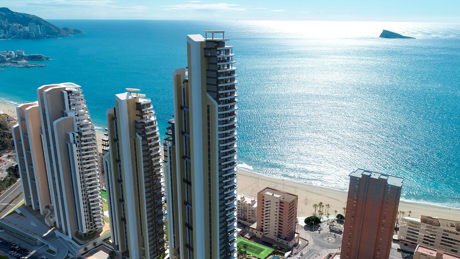 Panoramic sea views over Benidorm beach, skyline and high-rise towers from a 3-bedroom apartment in Benidorm - The Estates