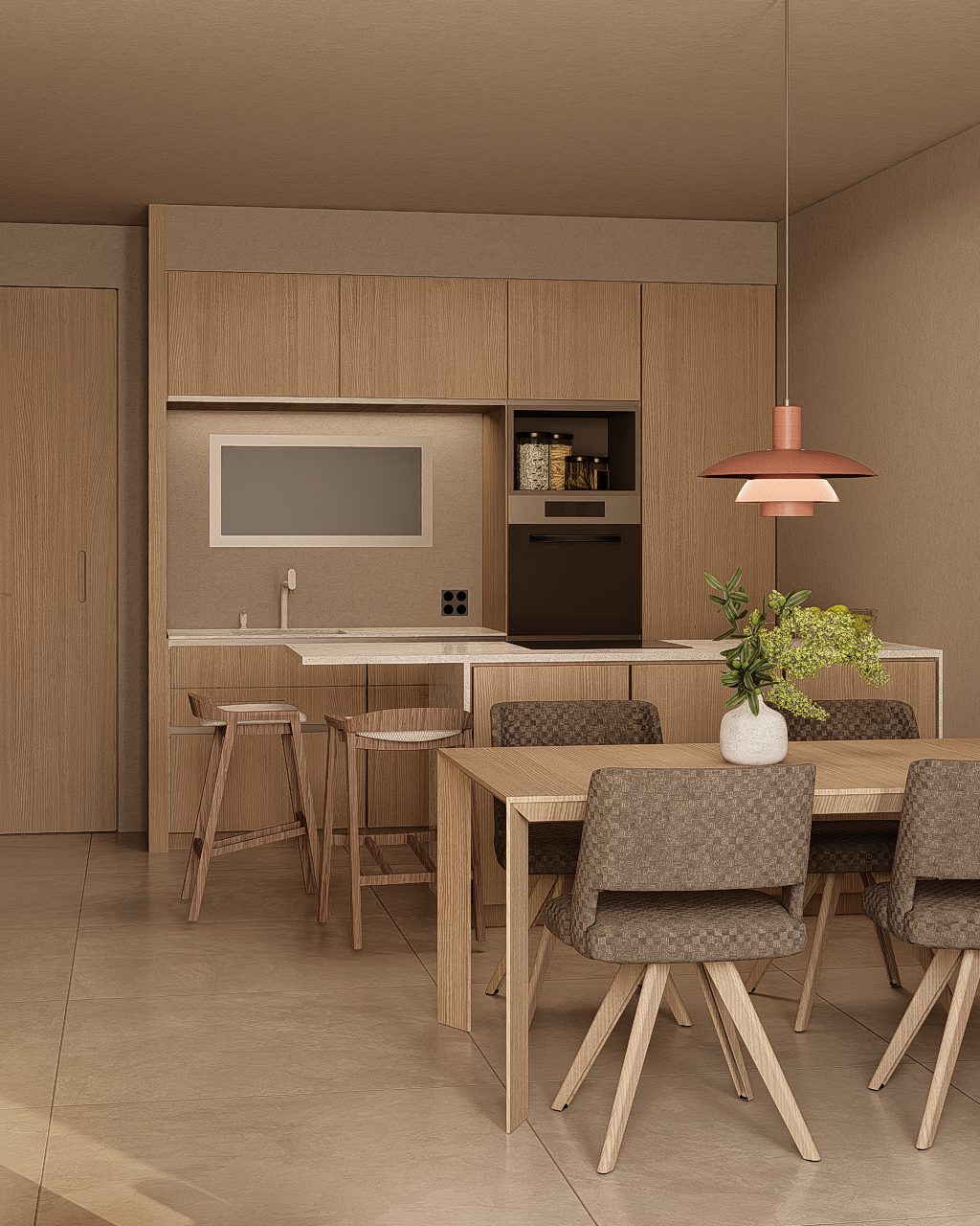 A modern kitchen with a dining area in a 3-bedroom apartment in Jávea - The Estates