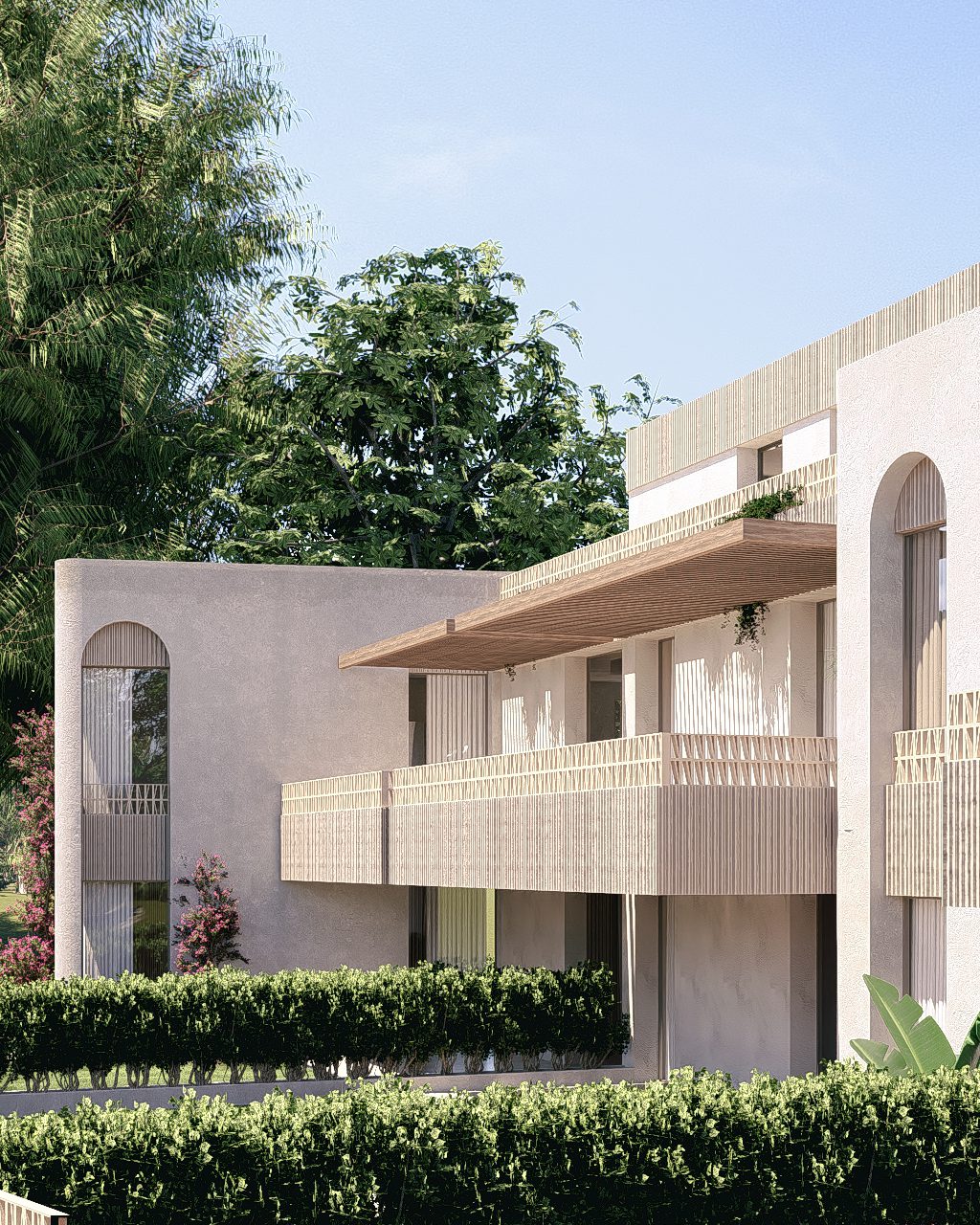 Exterior view of a 3-bedroom apartment in Jávea with mountain views - The Estates