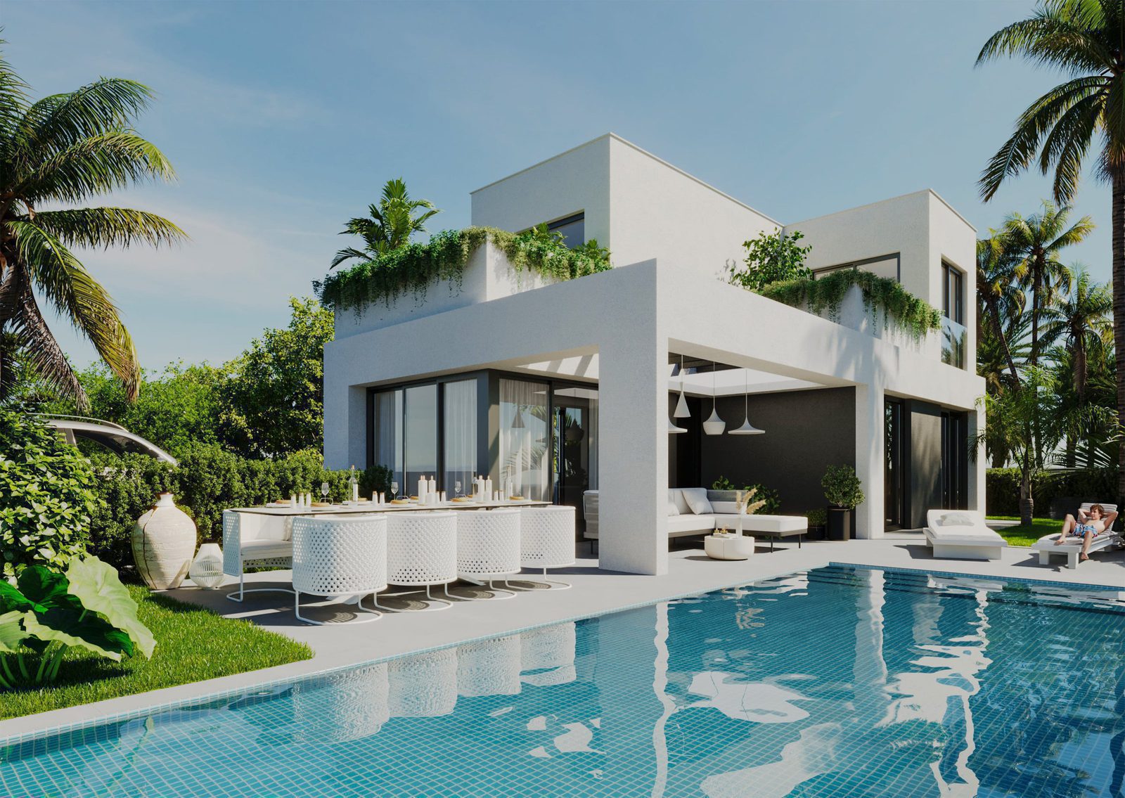 Modern villa with pool and lush greenery in Finestrat - The Estates
