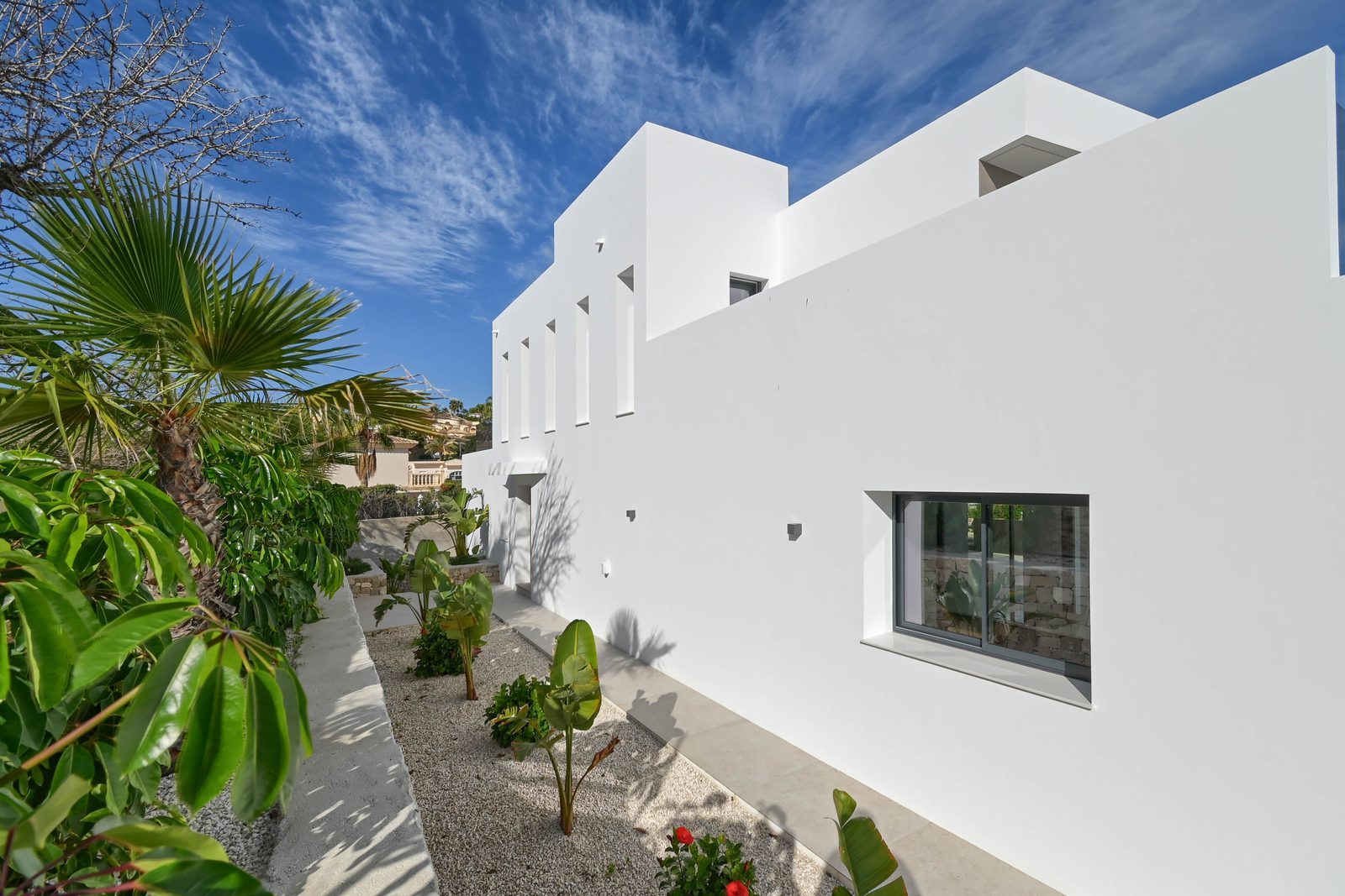 Modern white villa exterior with