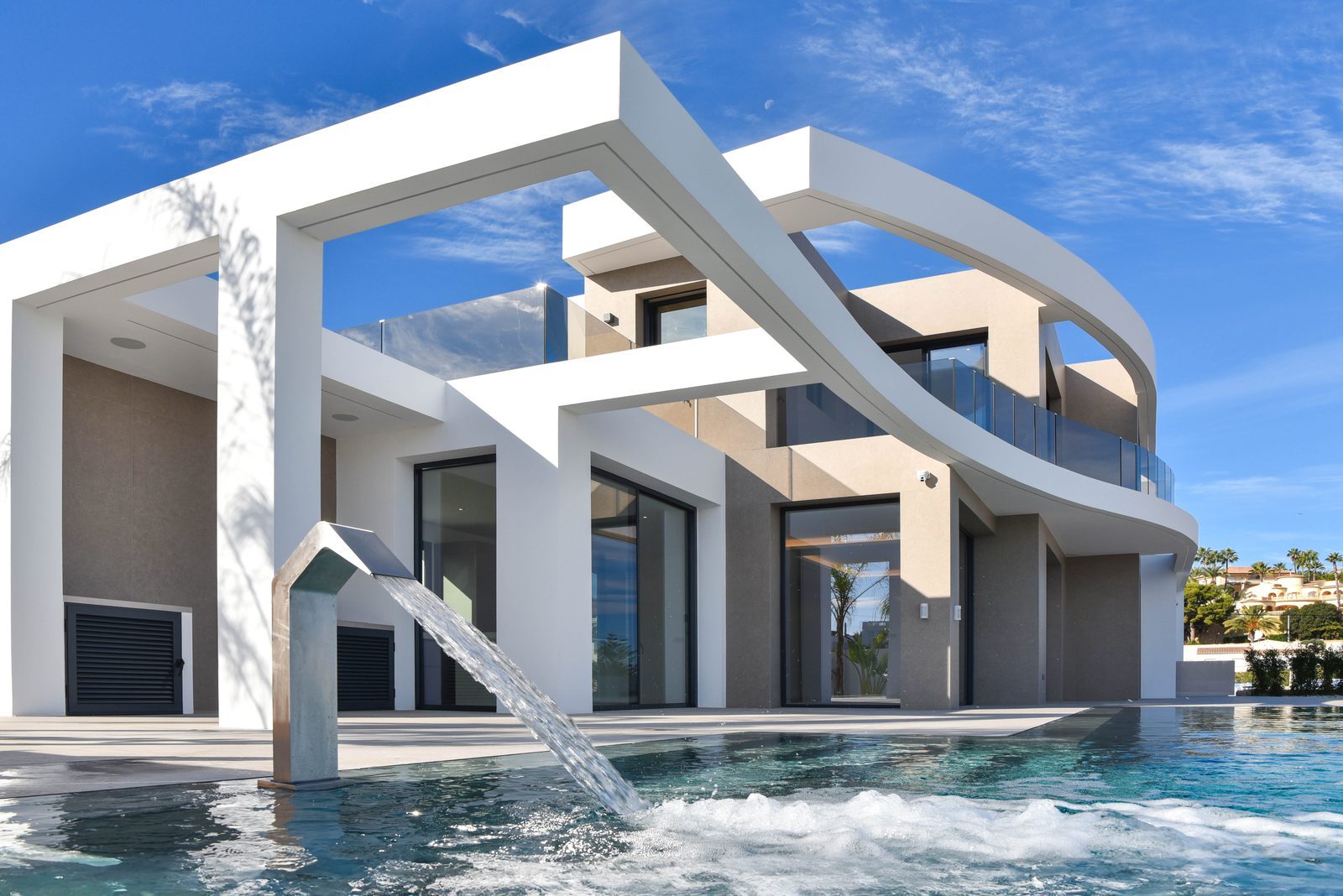 Modern pool and fountain at a