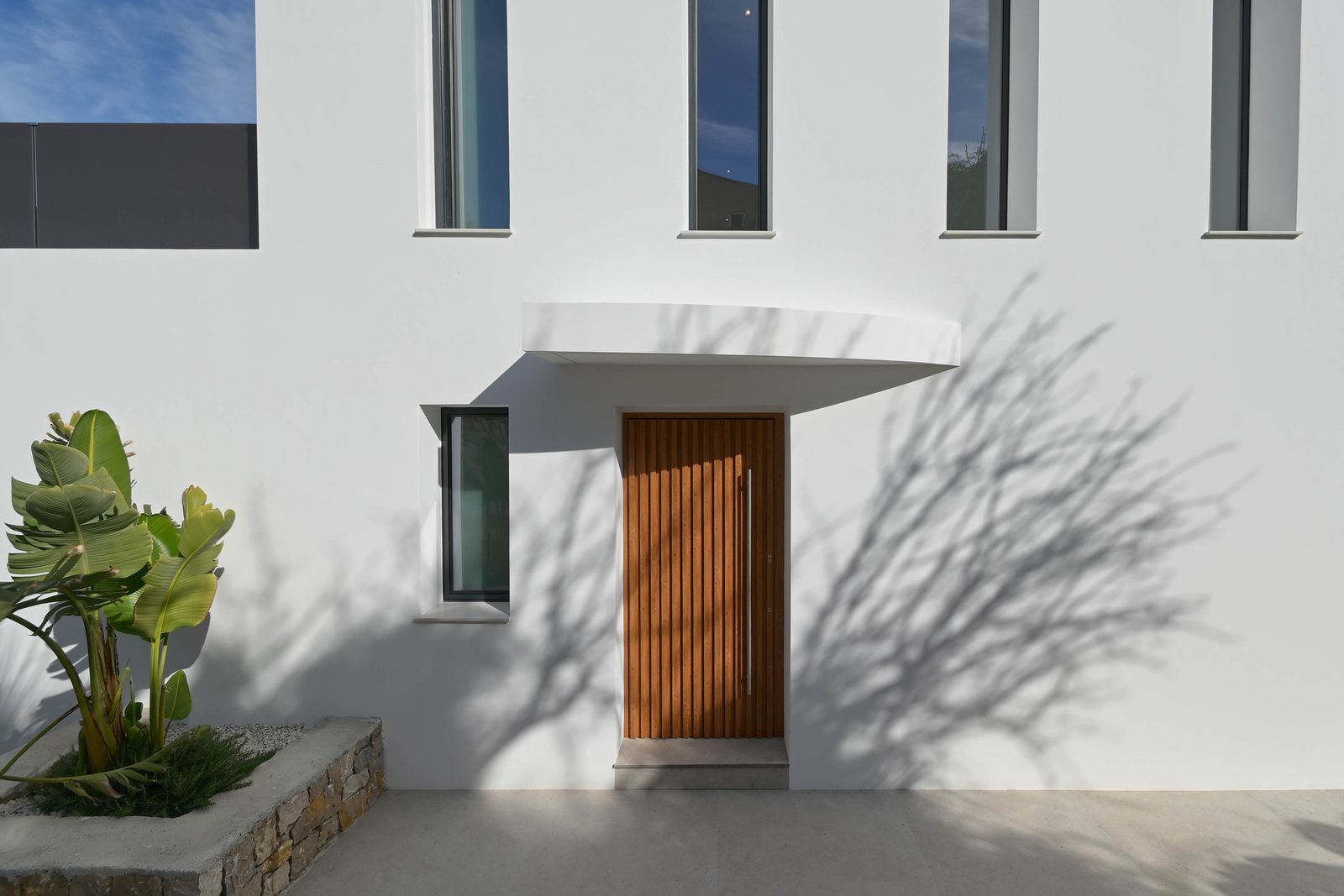 Modern white villa entrance