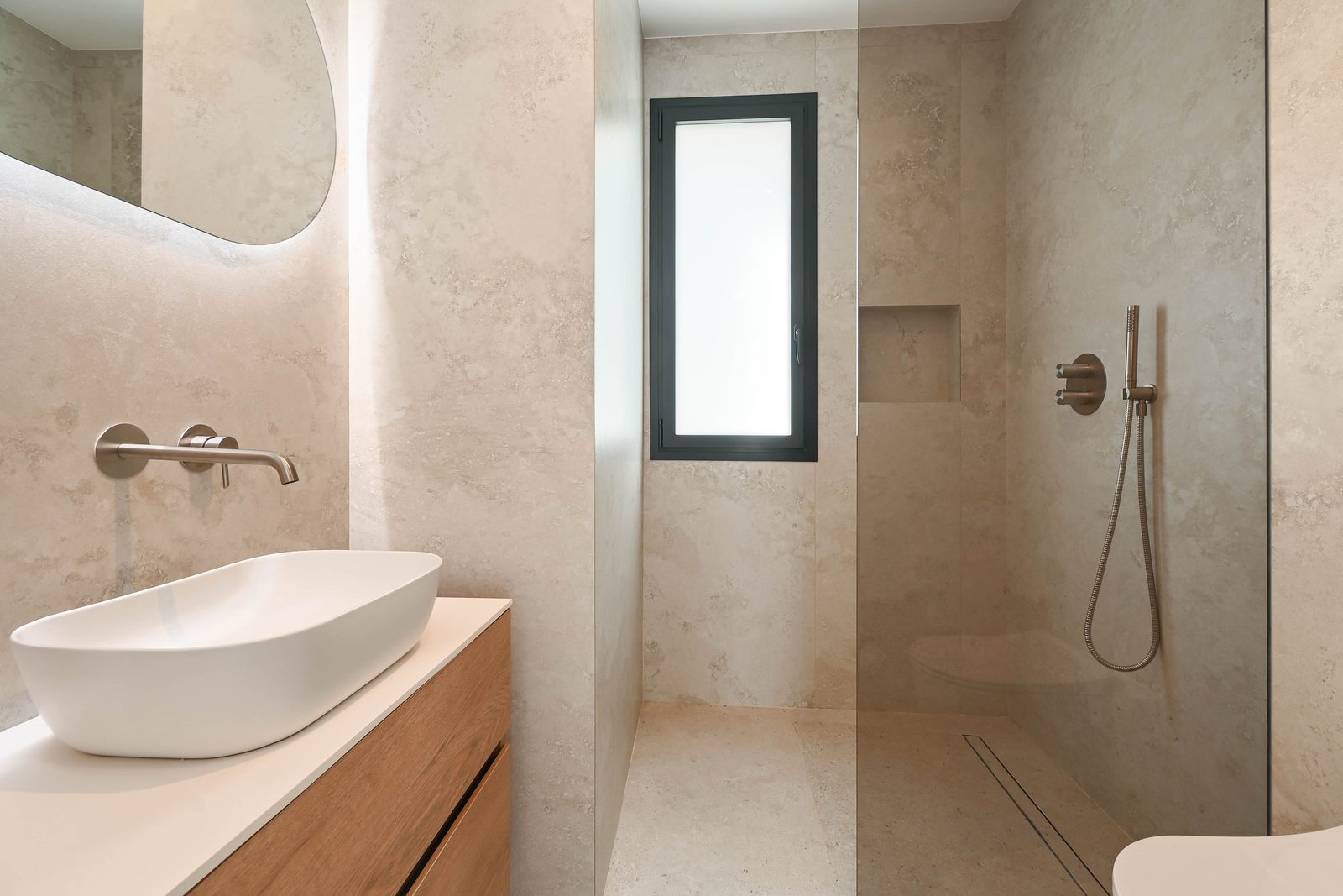 Contemporary bathroom with a freestanding basin and walk-in shower in a 4-bedroom villa in Benissa - The Estates