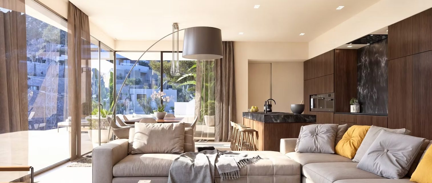 Contemporary open-plan living room and kitchen of a 4-bedroom