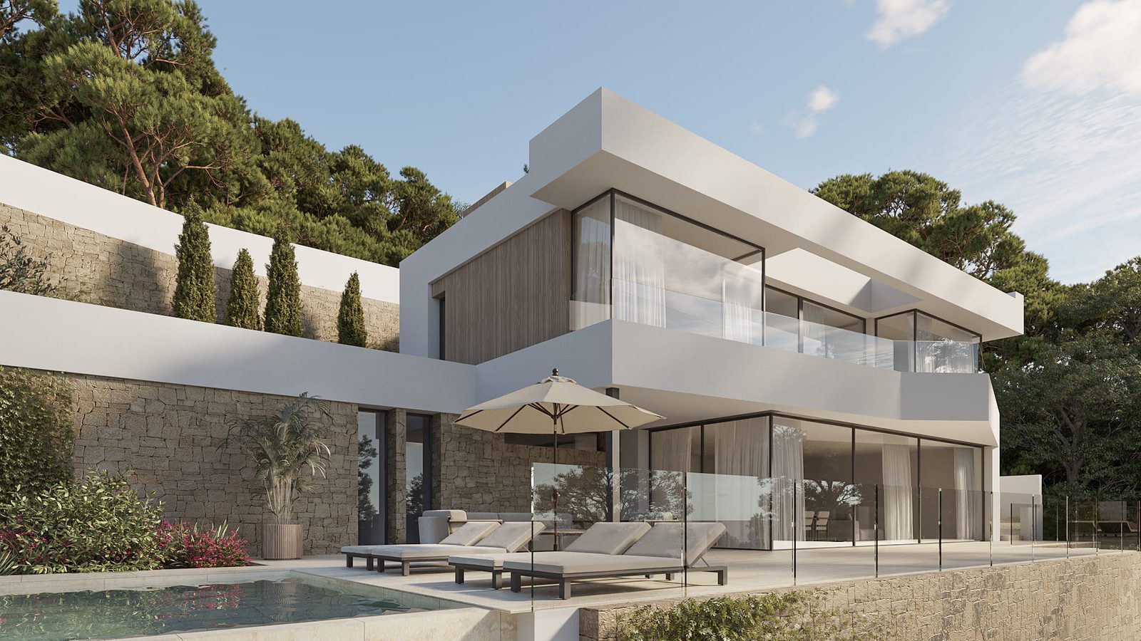 Modern exterior with pool and terrace of a 4-bedroom villa in Benissa - The Estates
