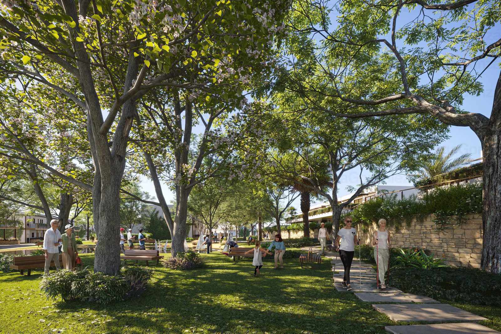 A lush garden view of a 1-bedroom apartment in Alfaz del Pi - The Estates