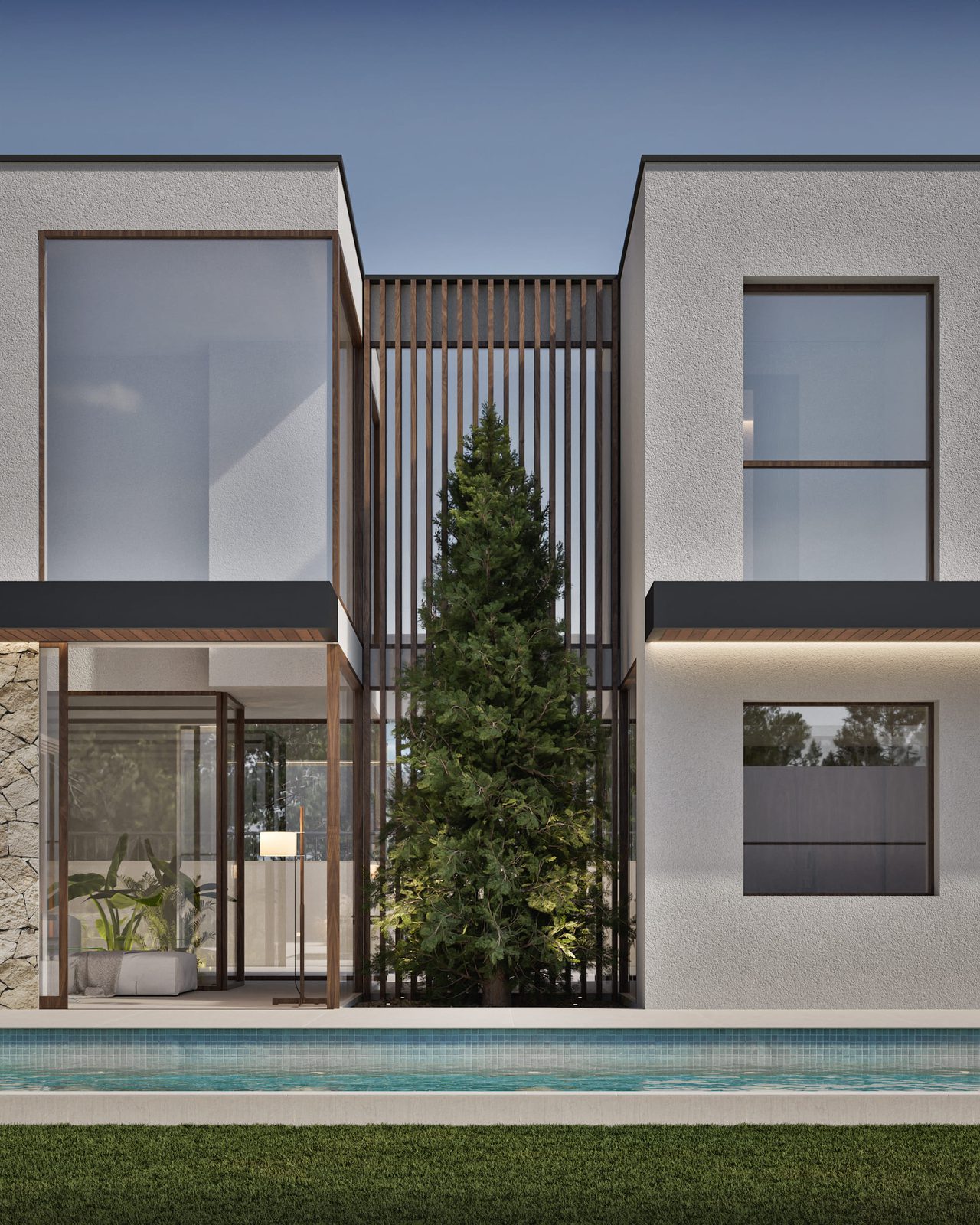 Modern exterior of a 3-bedroom villa with a pool and garden in Denia - The Estates