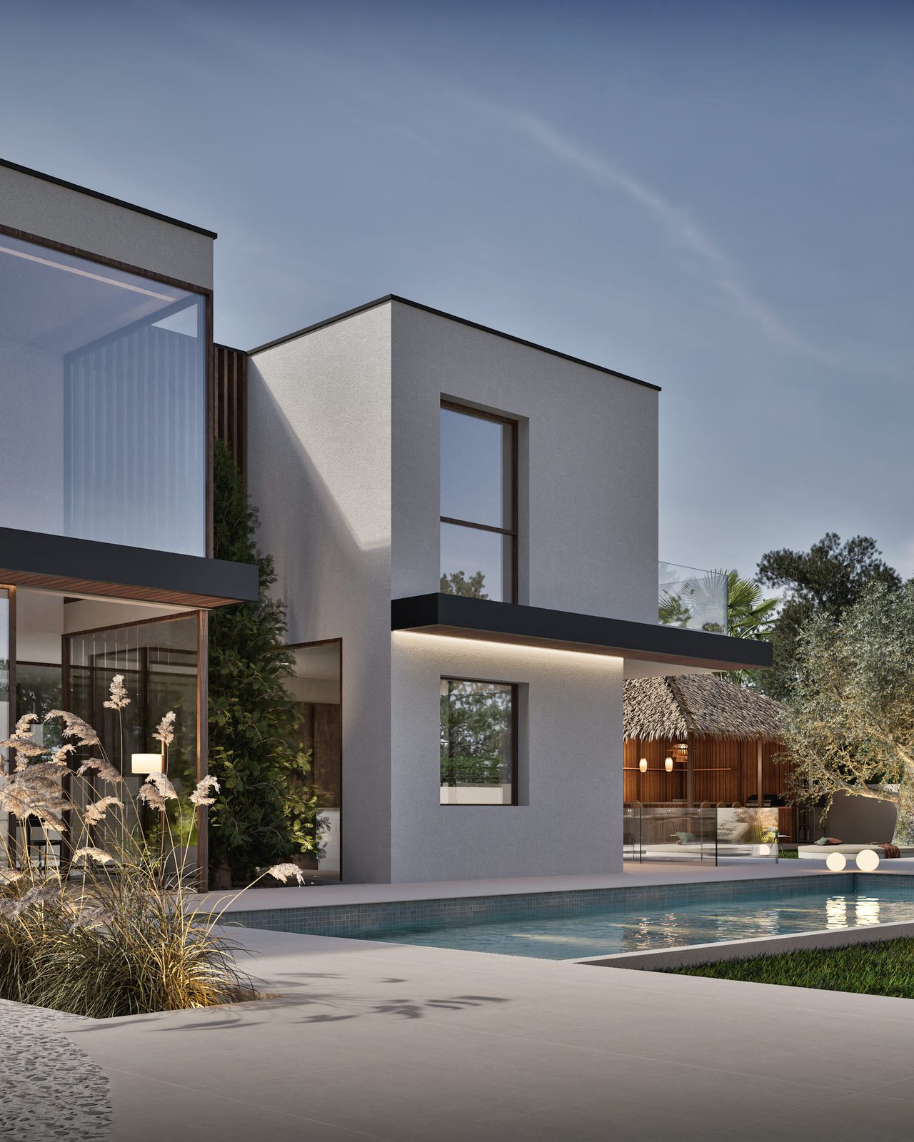 Modern exterior of a 3-bedroom villa with a pool and garden in Denia - The Estates