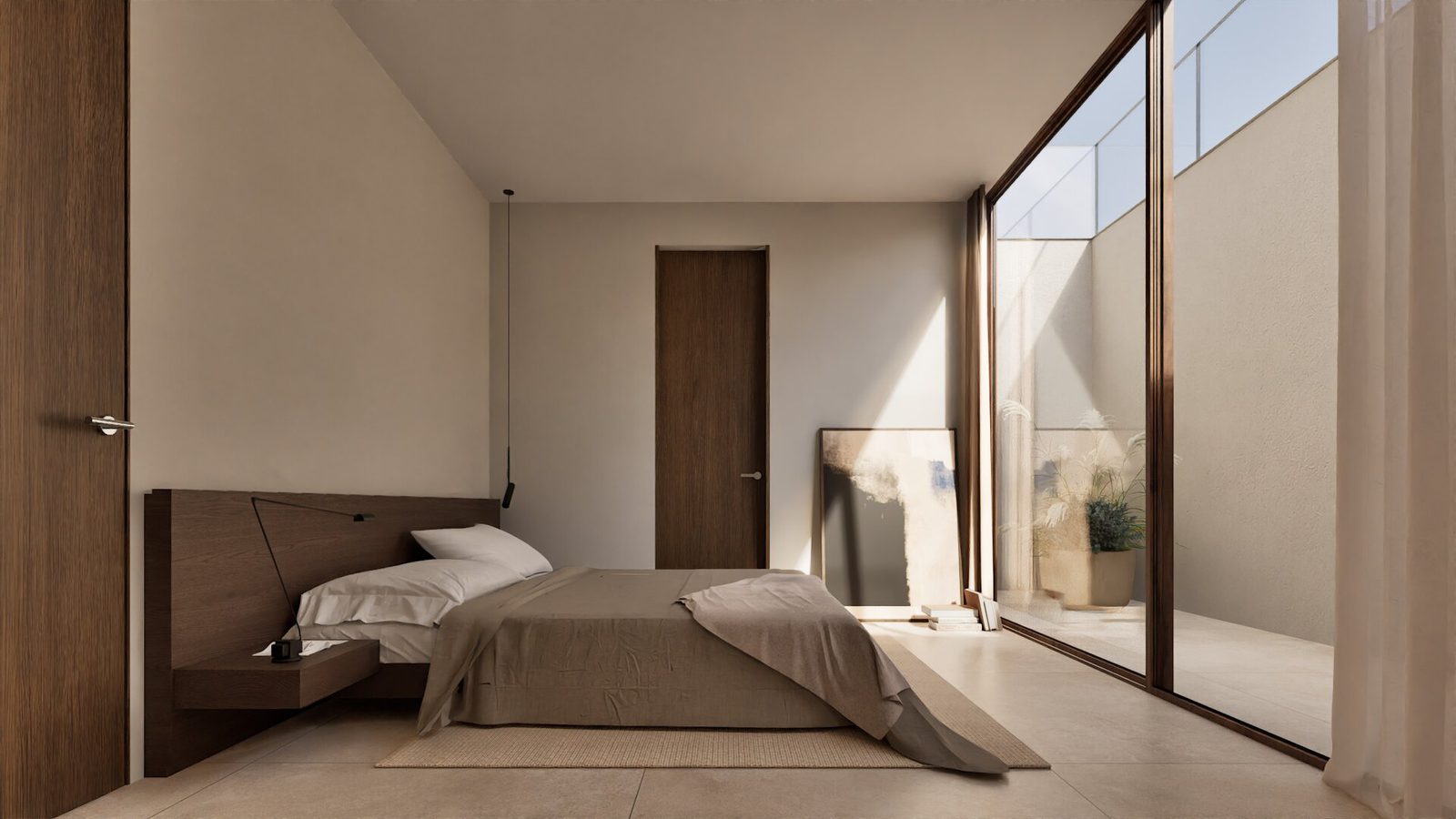 A bright bedroom with large windows and garden views in a 3-bedroom villa in Denia - The Estates