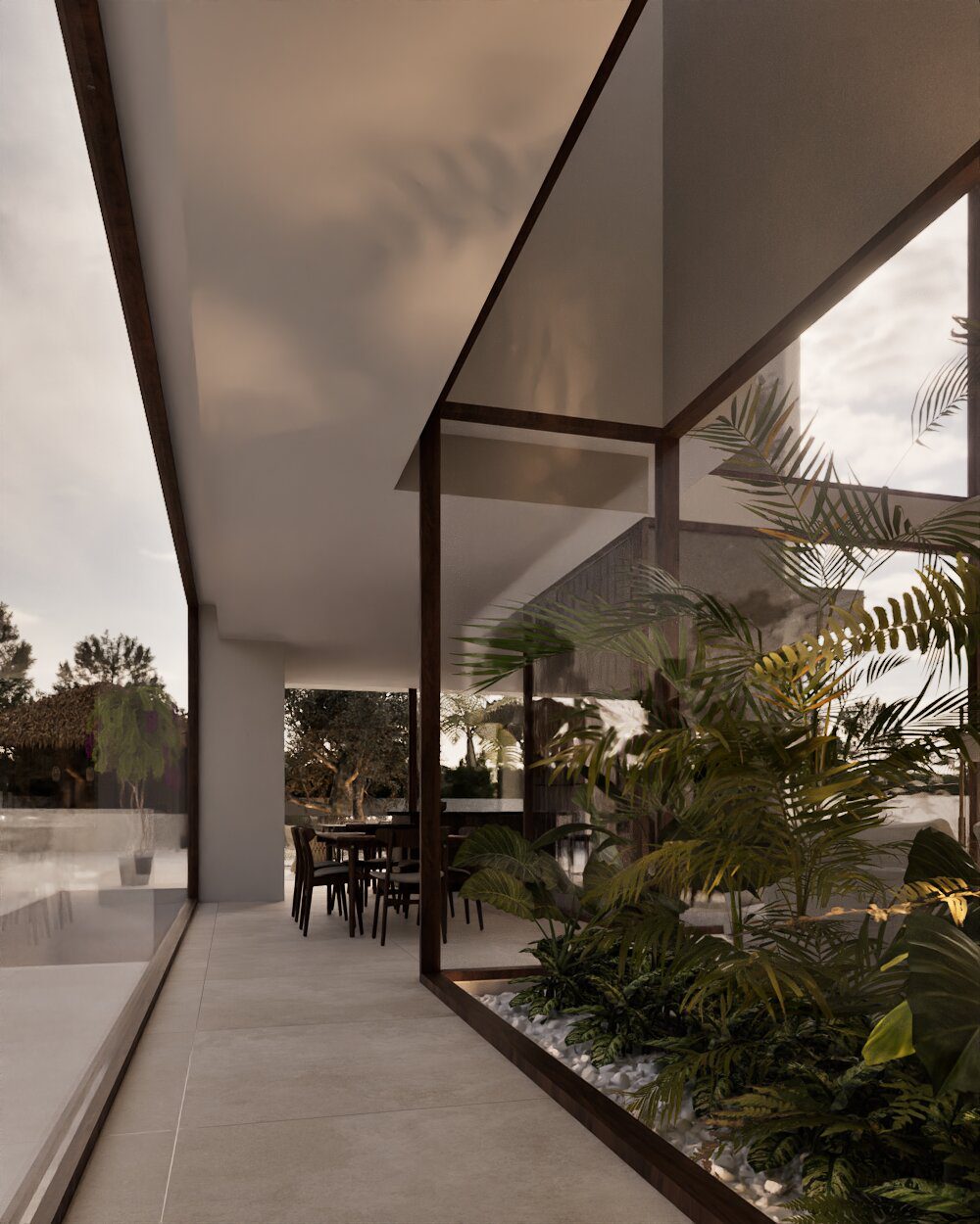 Lush garden and mountain views through large windows of a 3-bedroom villa in Denia - The Estates