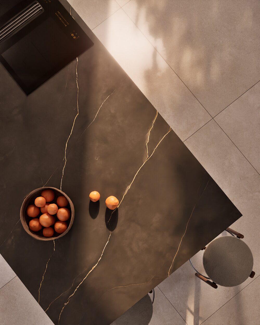 Stylish kitchen countertop with fruit bowl in a 3-bedroom villa in Denia - The Estates