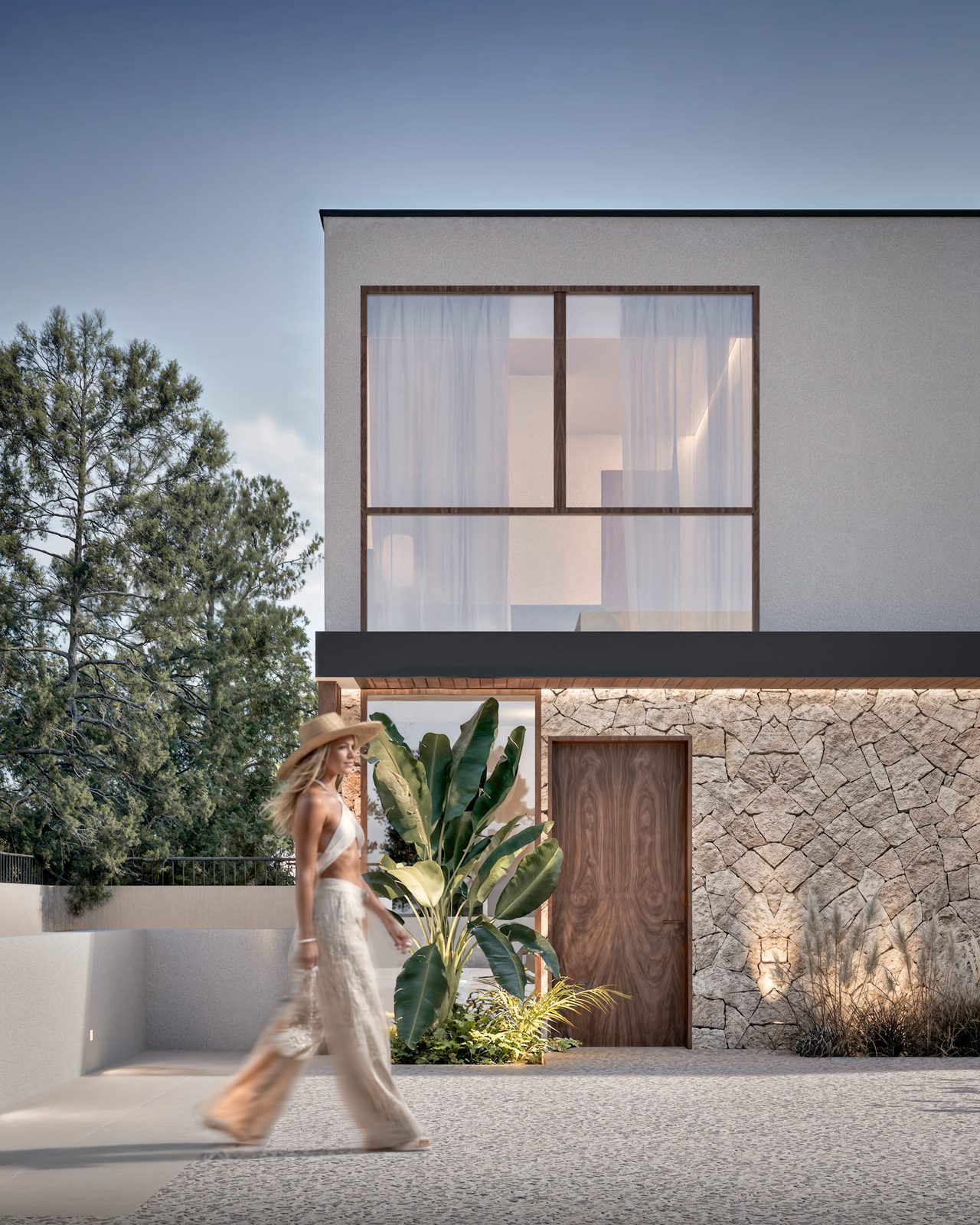 Exterior view of a modern 3-bedroom villa in Denia, showcasing its unique architecture - The Estates