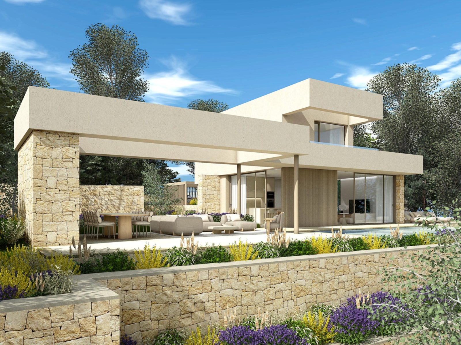 Exterior view of a modern 3-bedroom villa with sea views in Dénia - The Estates