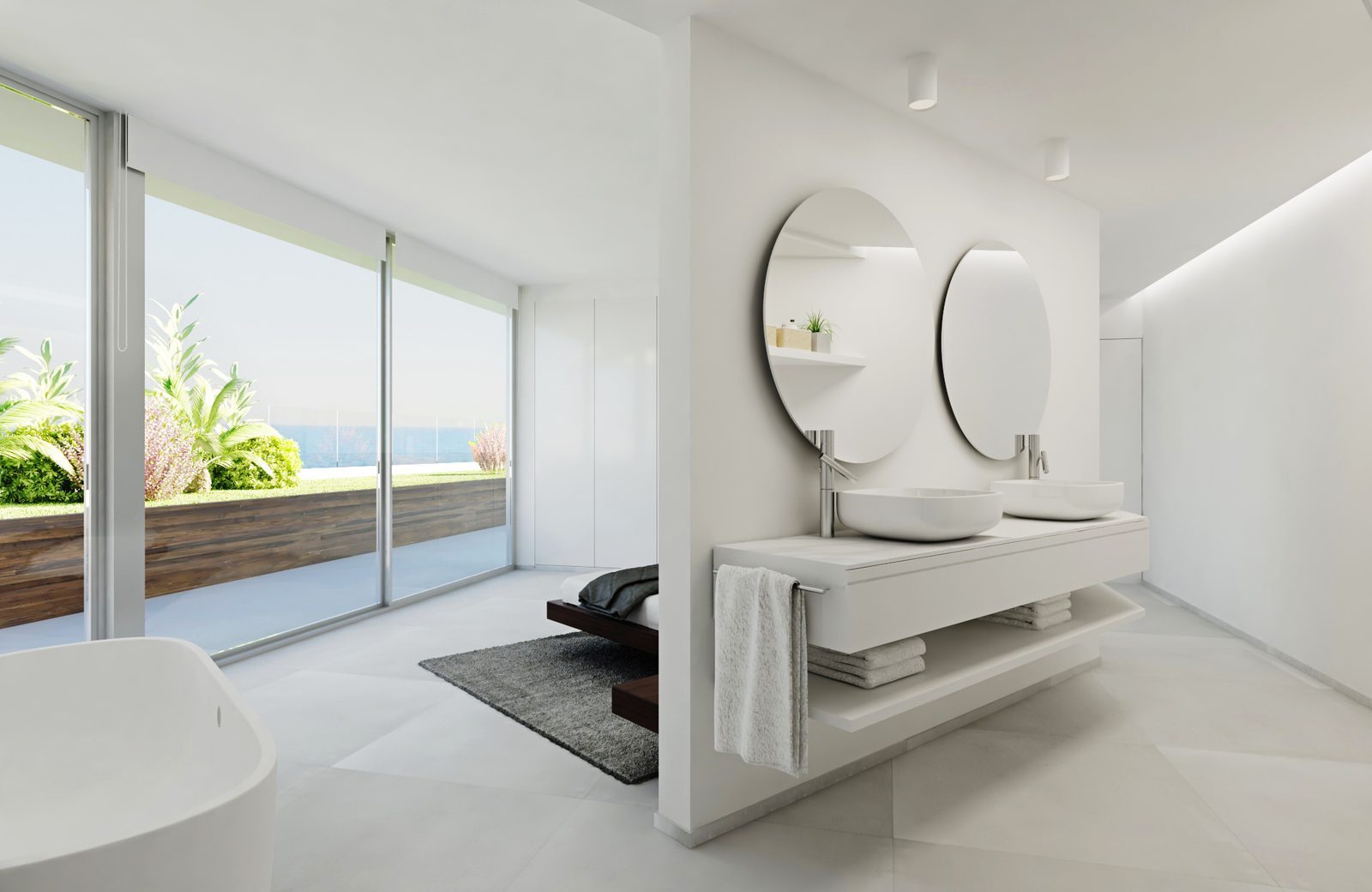 Modern bedroom and bathroom with panoramic sea views in a 3-bedroom apartment in Calpe - The Estates