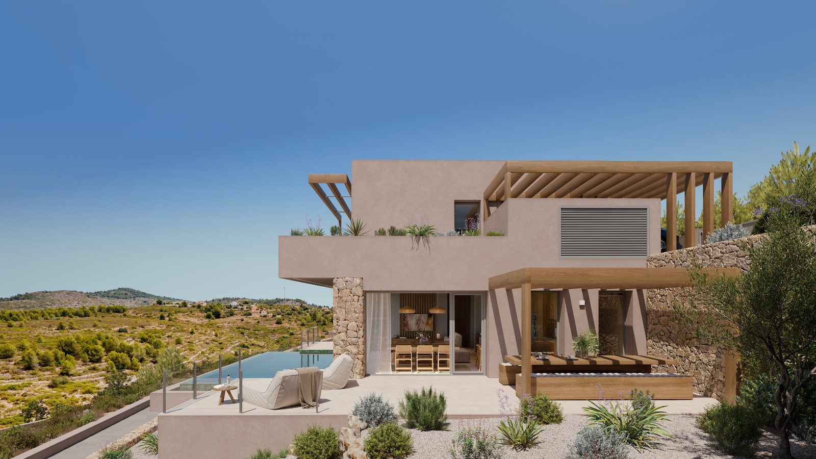 A modern villa with mountain and countryside views, a 3-bedroom villa in Lliber - The Estates