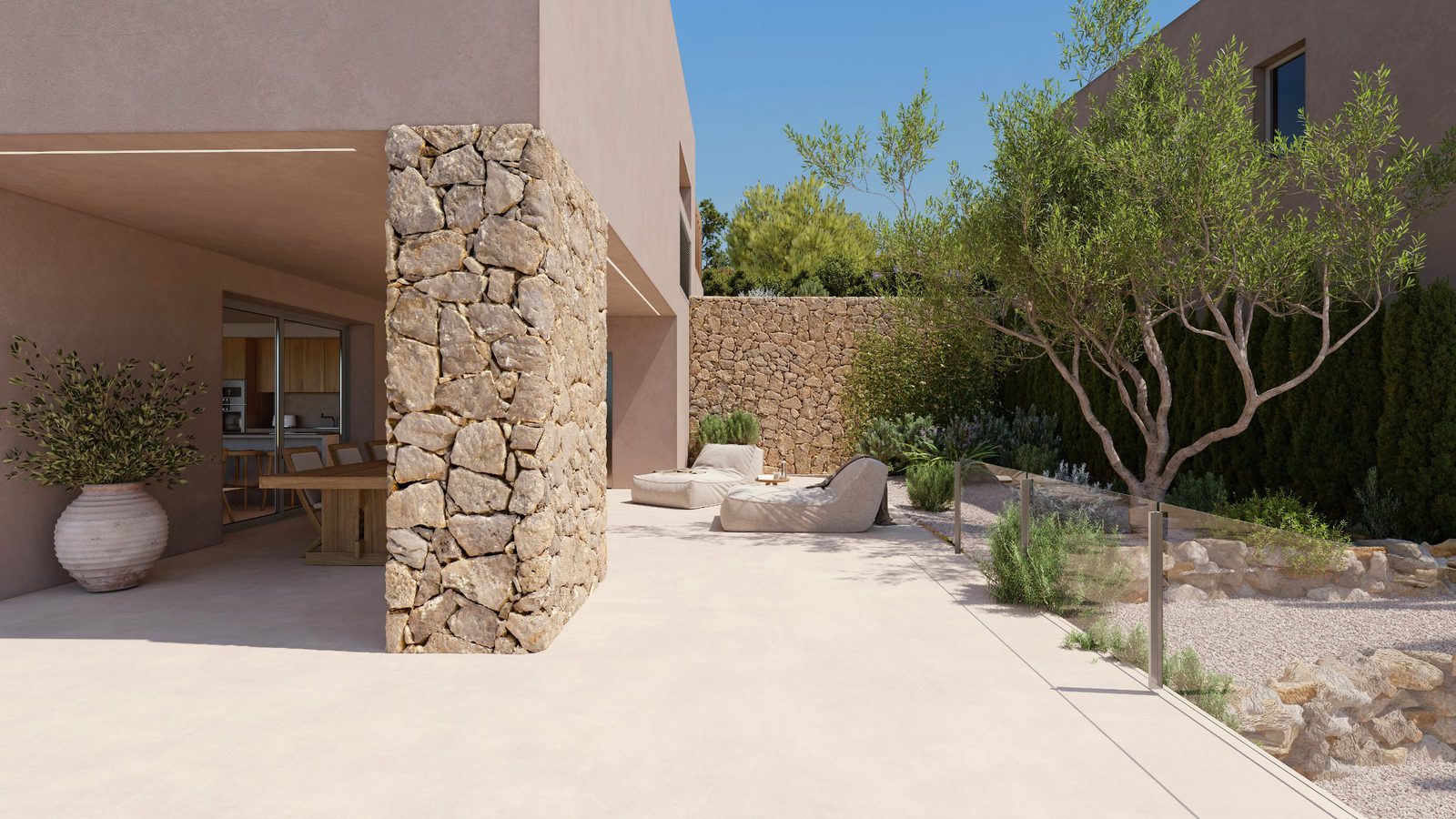 Exterior patio area of a 3-bedroom villa in Lliber - The Estates