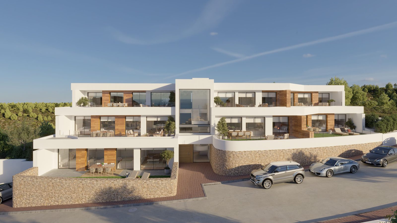 Exterior view of a modern 3-bedroom apartment in Cumbre del Sol, Benitachell - The Estates