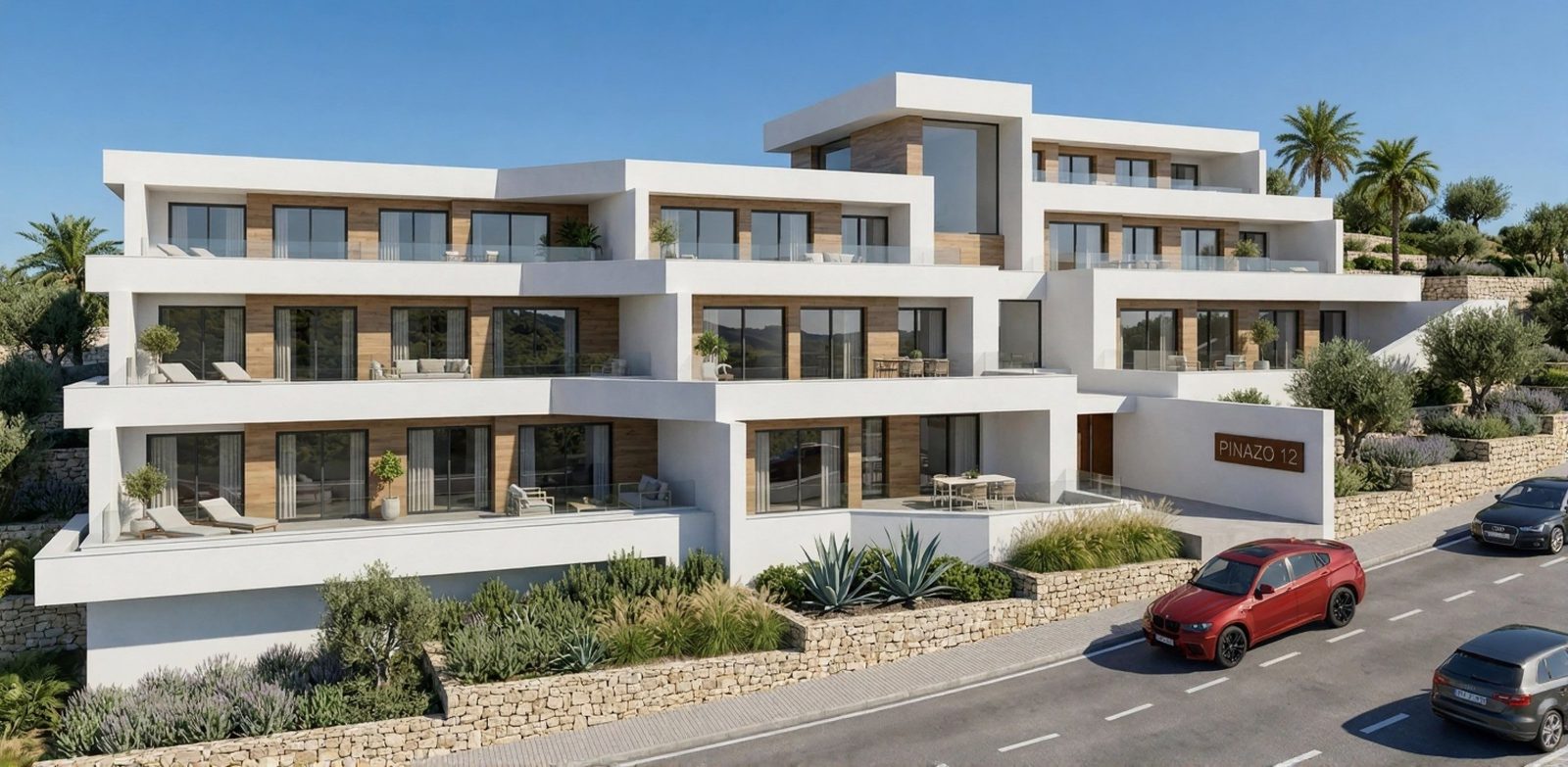 Exterior view of a modern 3-bedroom apartment in Benitachell - The Estates